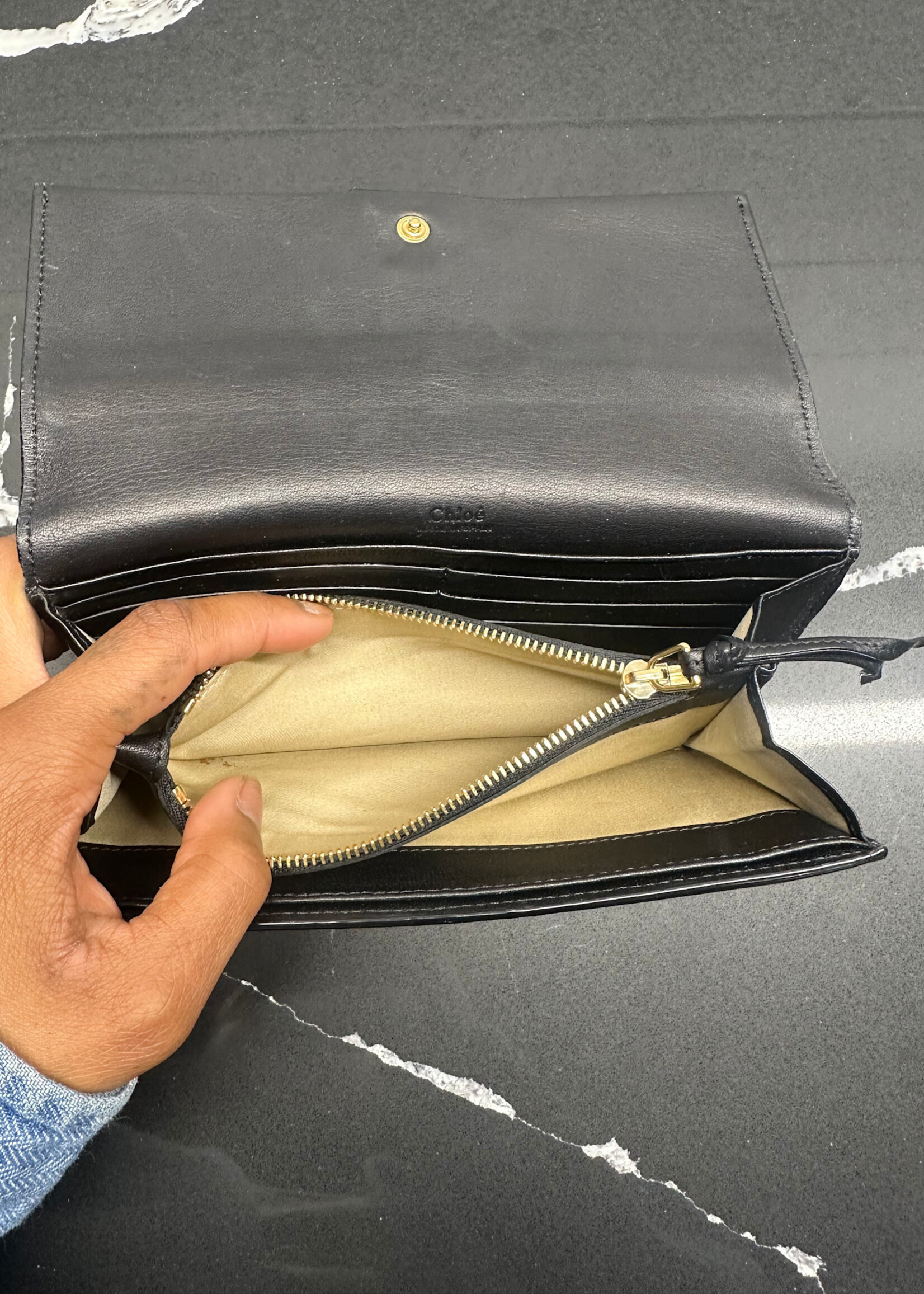 Chloe Black Leather Bow Clasp Wallet