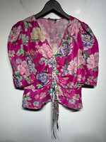 Sandro Pink Floral Ruched Front Top S