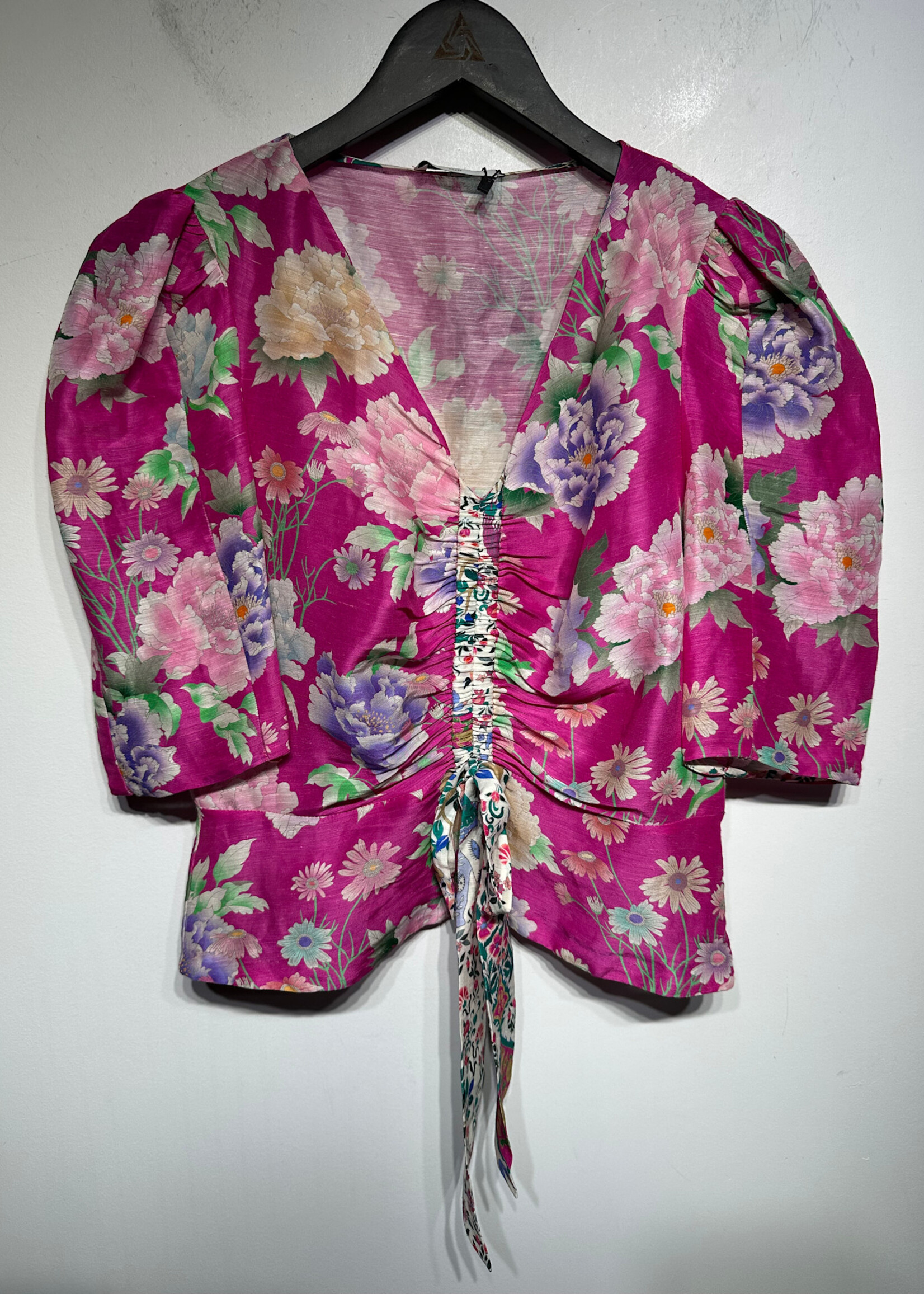 Sandro Pink Floral Ruched Front Top S