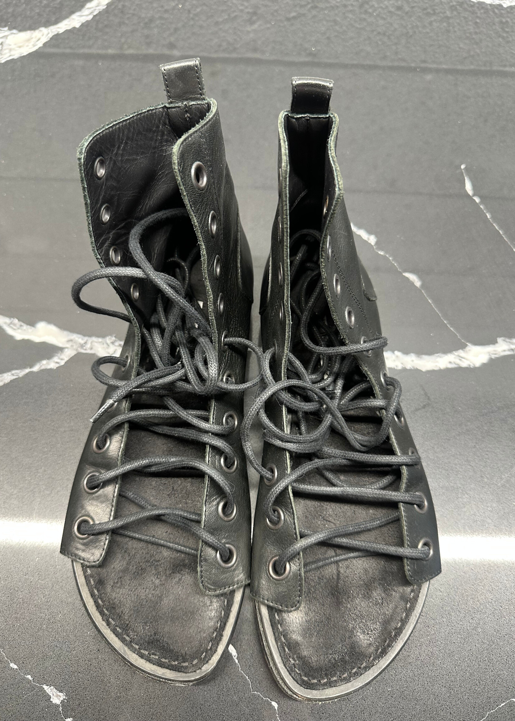 Ann Demeulemeester Black Leather Lace Up Flats 6.5