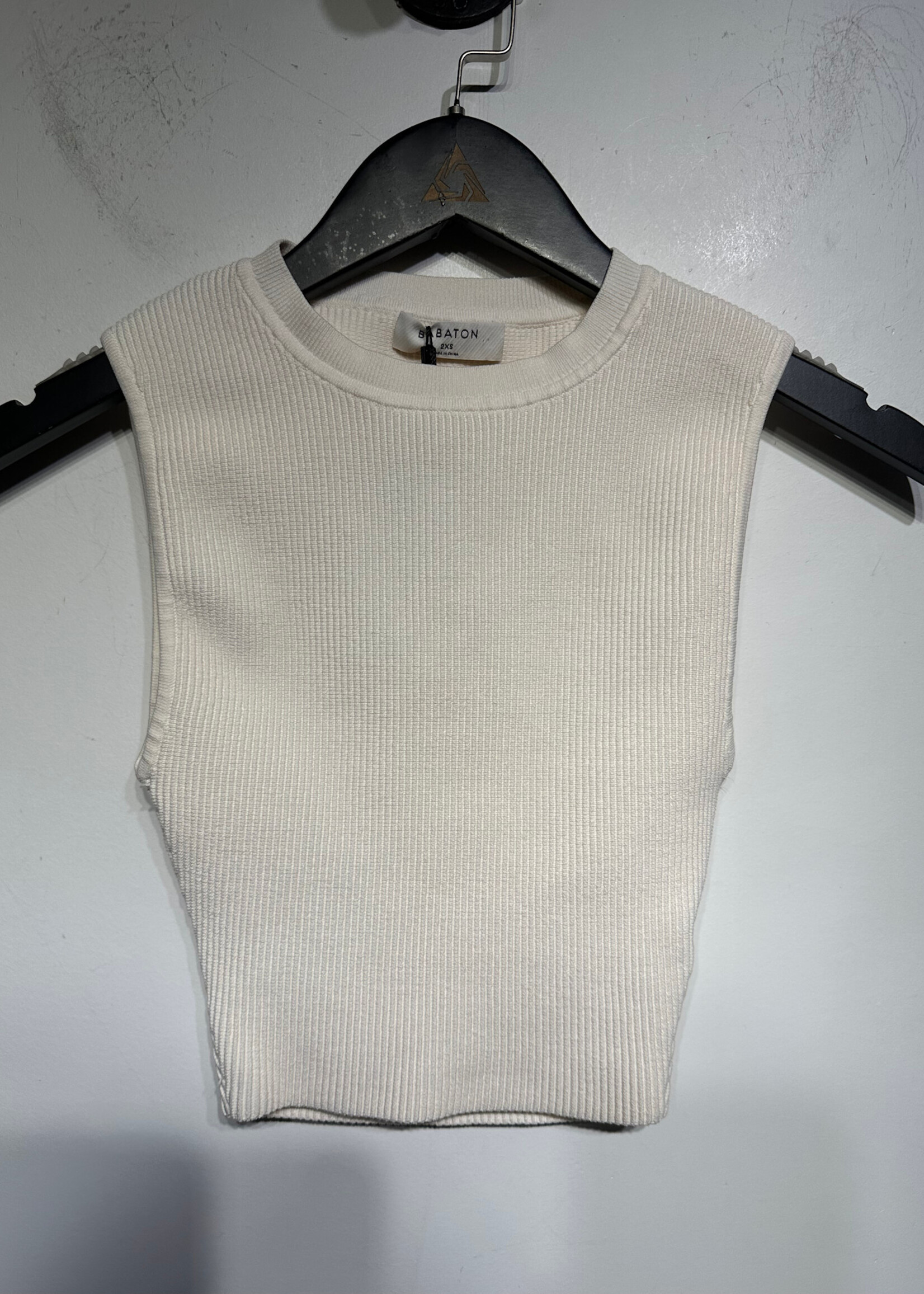 Babaton White Ribbed Tank 2XS