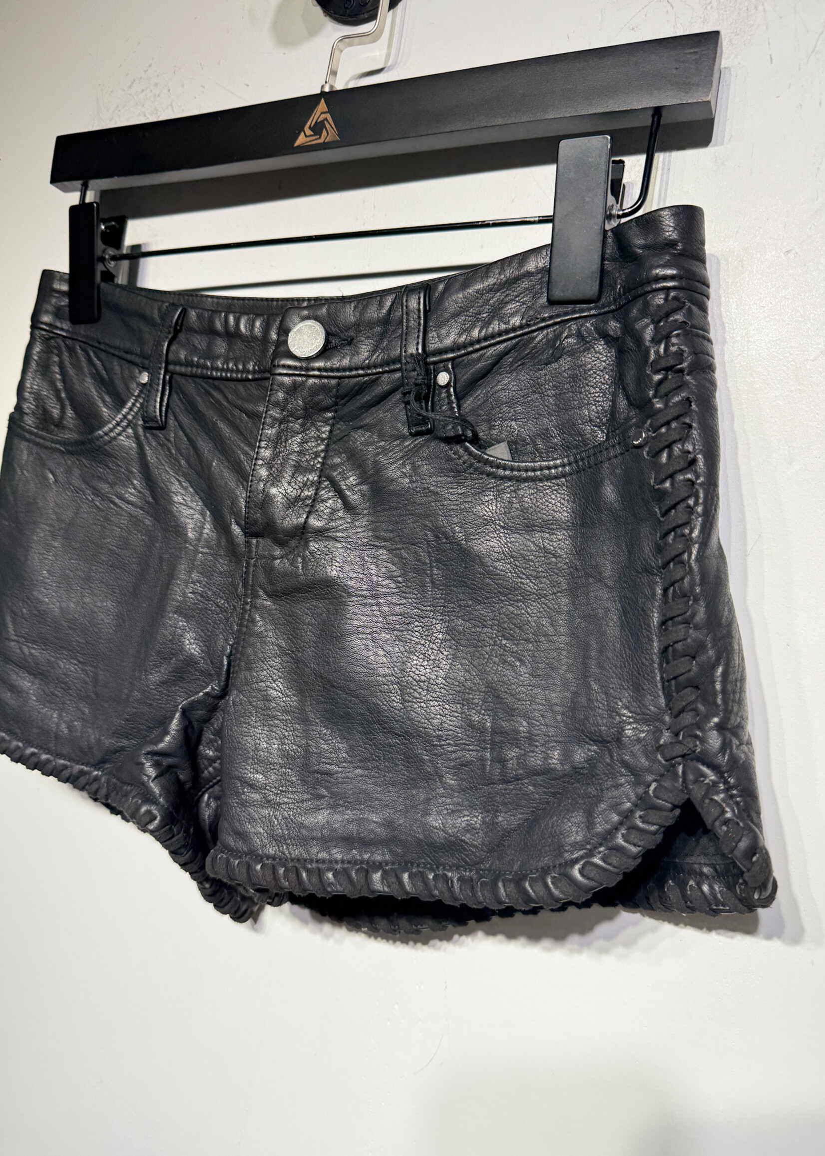 Blank NYC Black Leather Mini Shorts 24