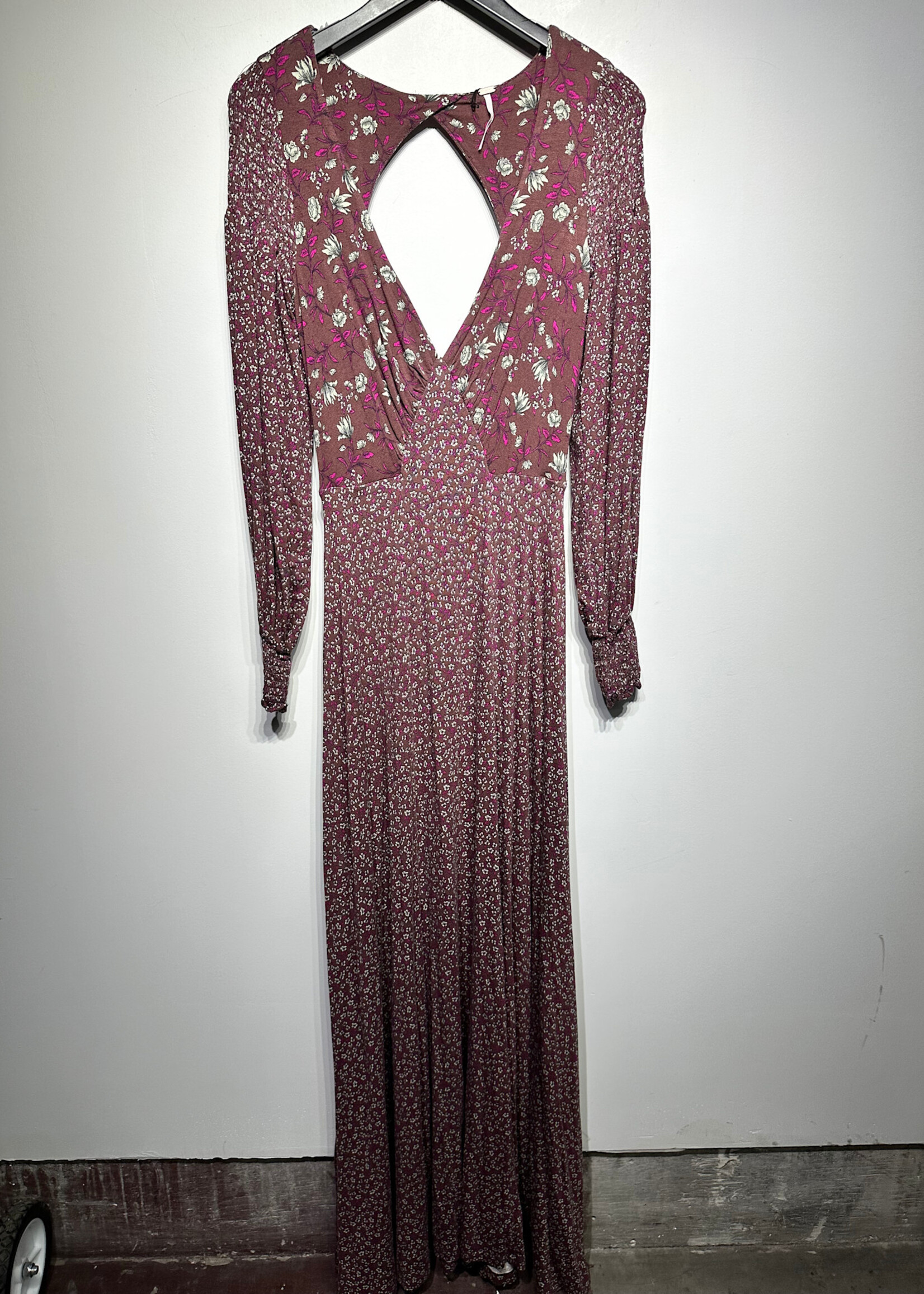 Free People Maroon Pink Floral Open Back Dress S