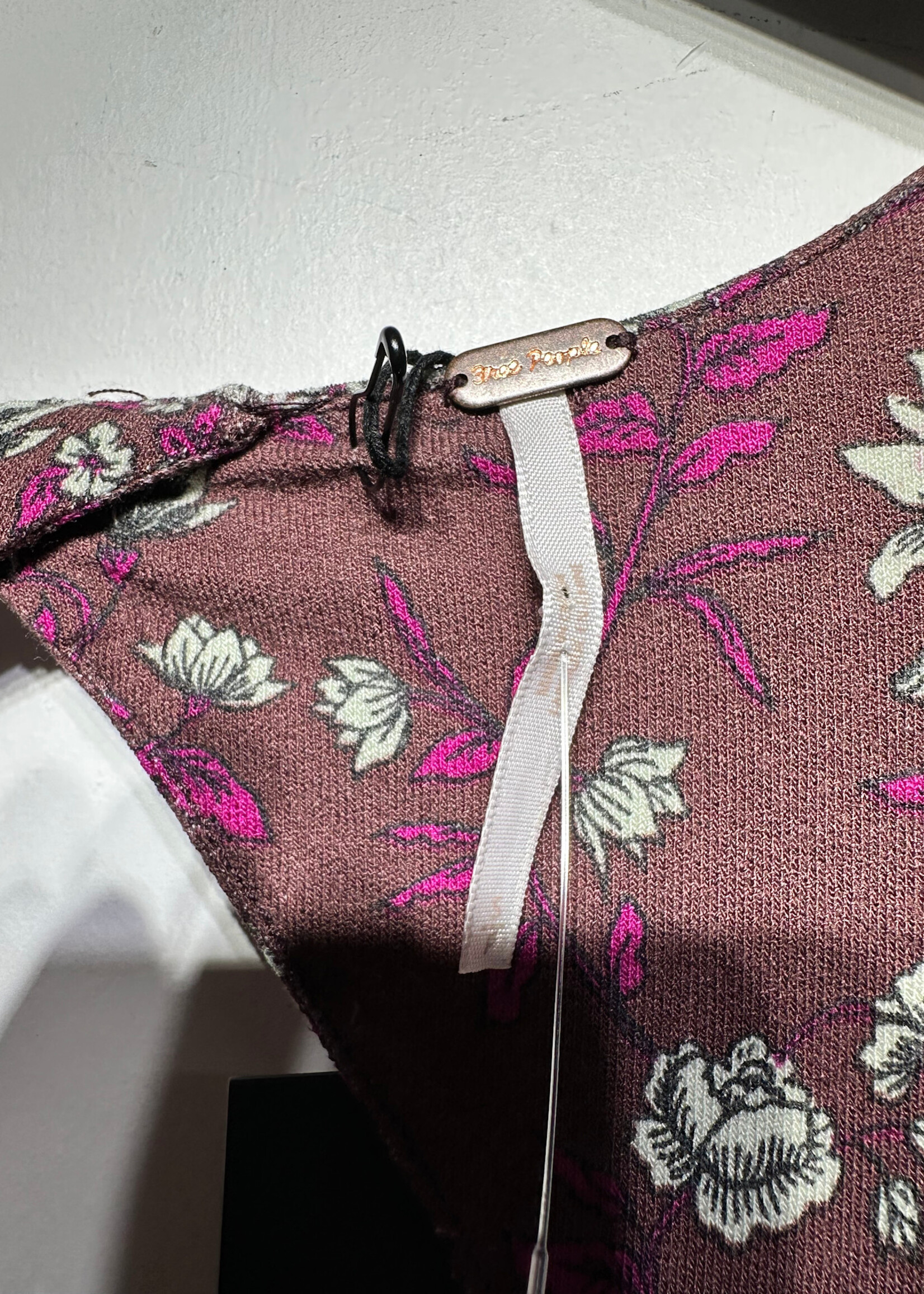 Free People Maroon Pink Floral Open Back Dress S