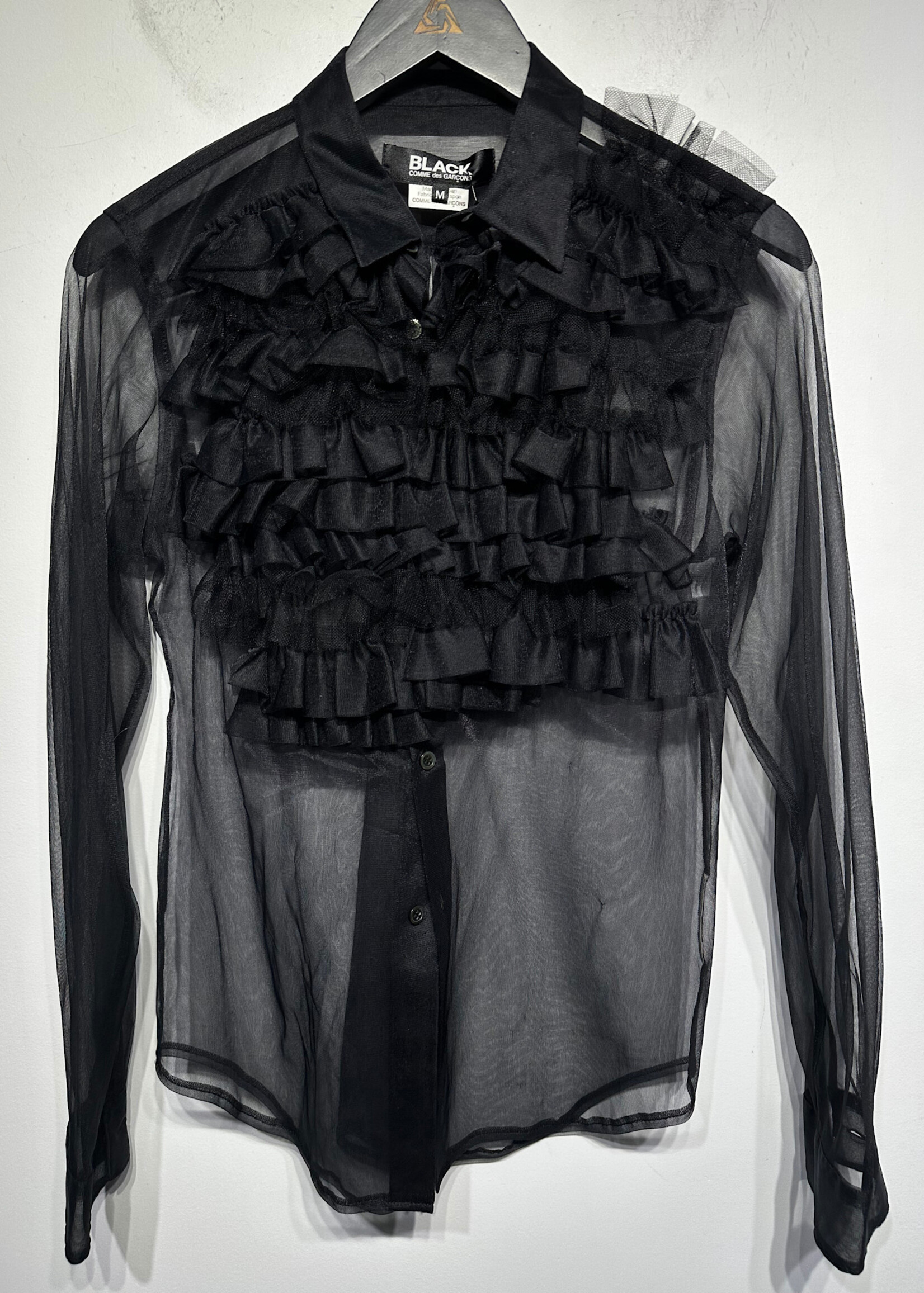 Black CDG Mesh Ruffle Blouse M