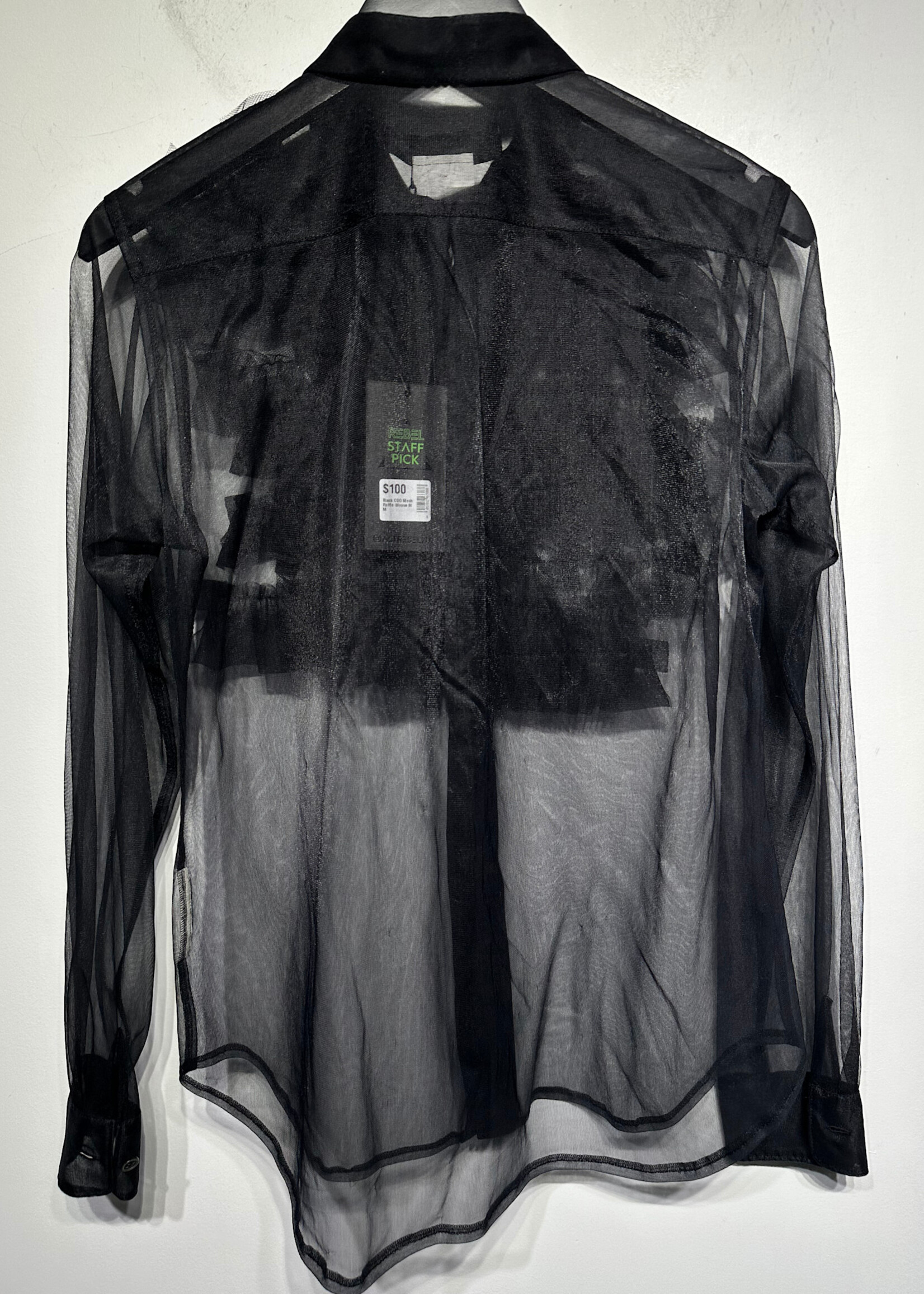 Black CDG Mesh Ruffle Blouse M
