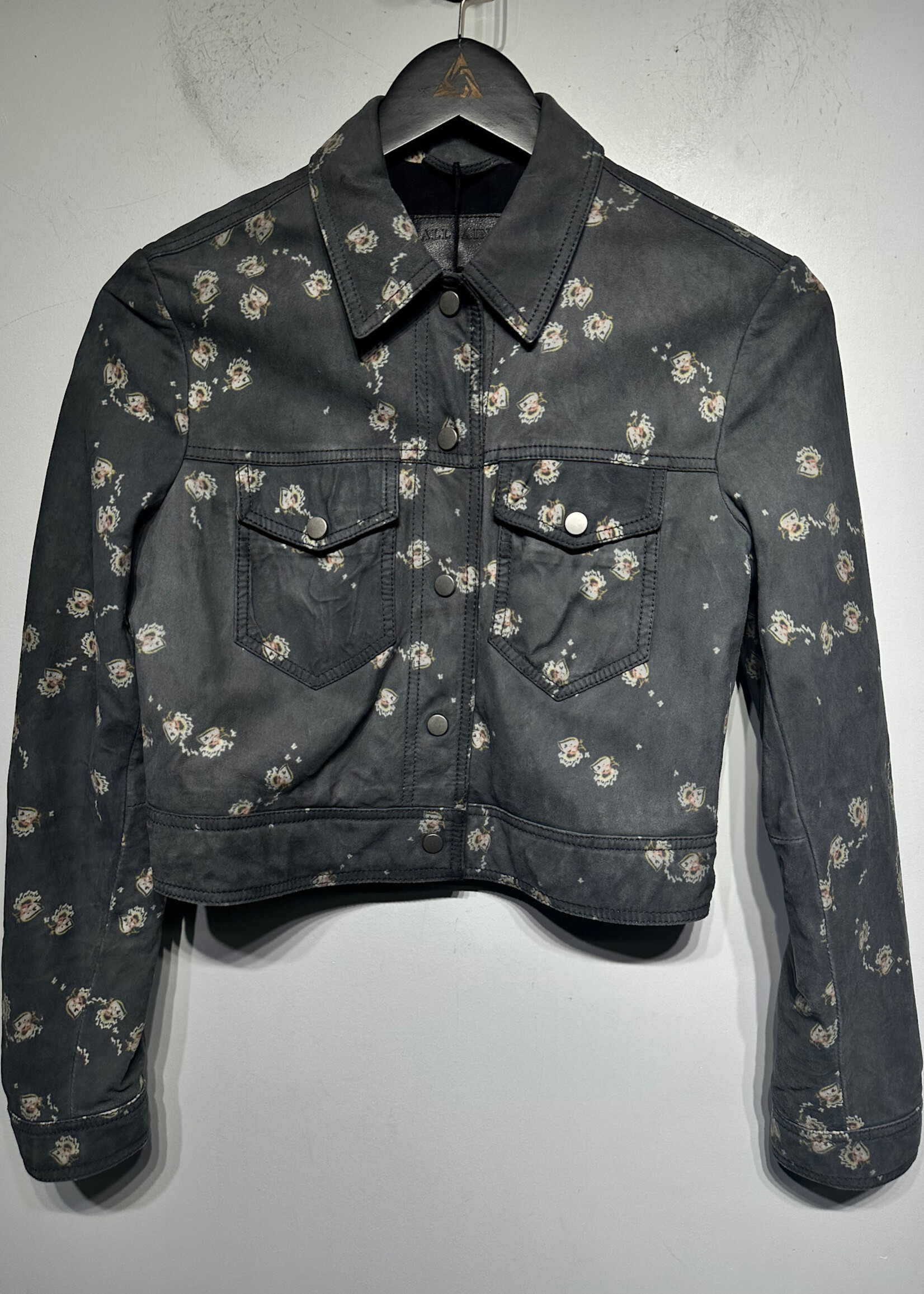 Allsaints Floral Crop Leather Jacket Fem M