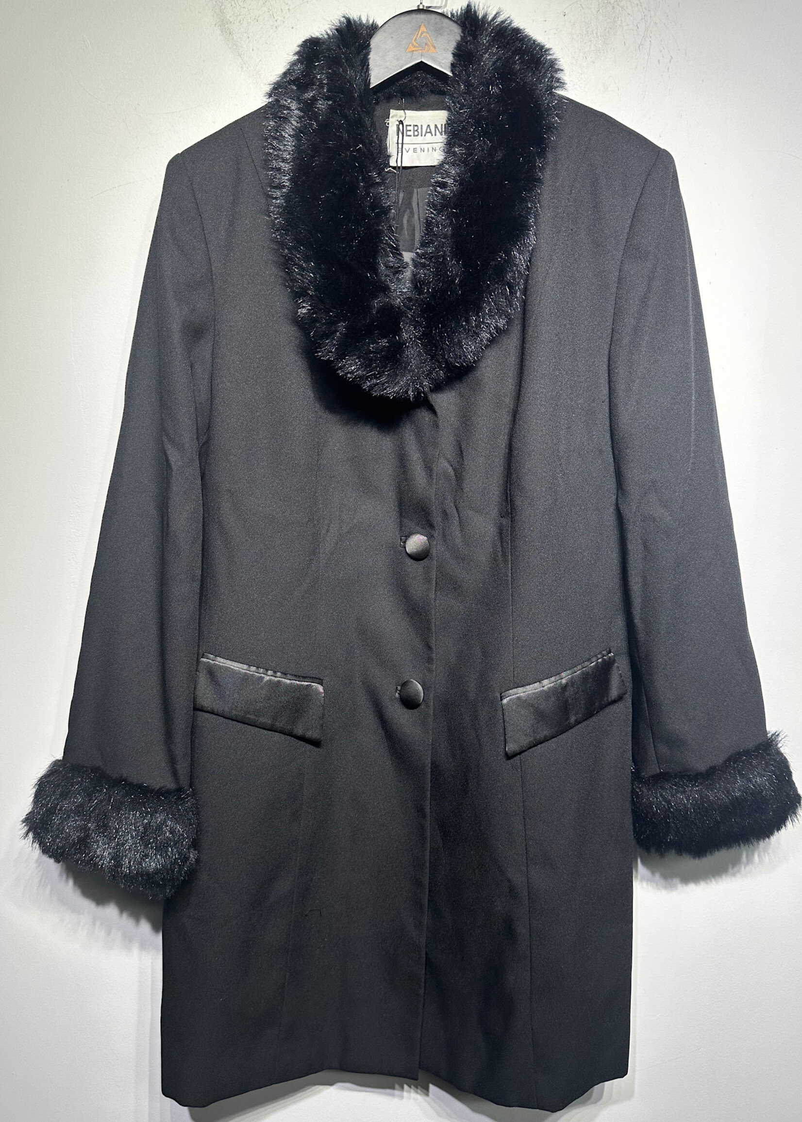 Nebiani Black Trim Faux Fur Jacket L
