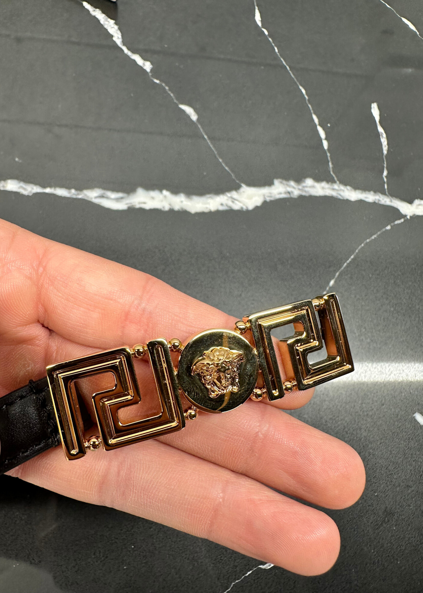 Versace Black Leather Mini Belt