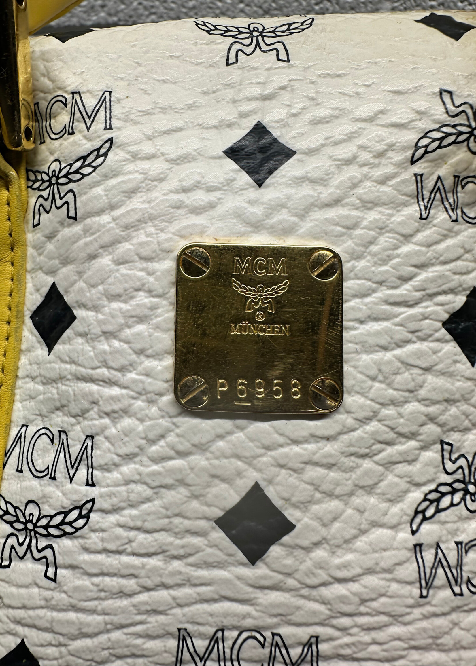 MCM White Yellow Visetos Mini Bag