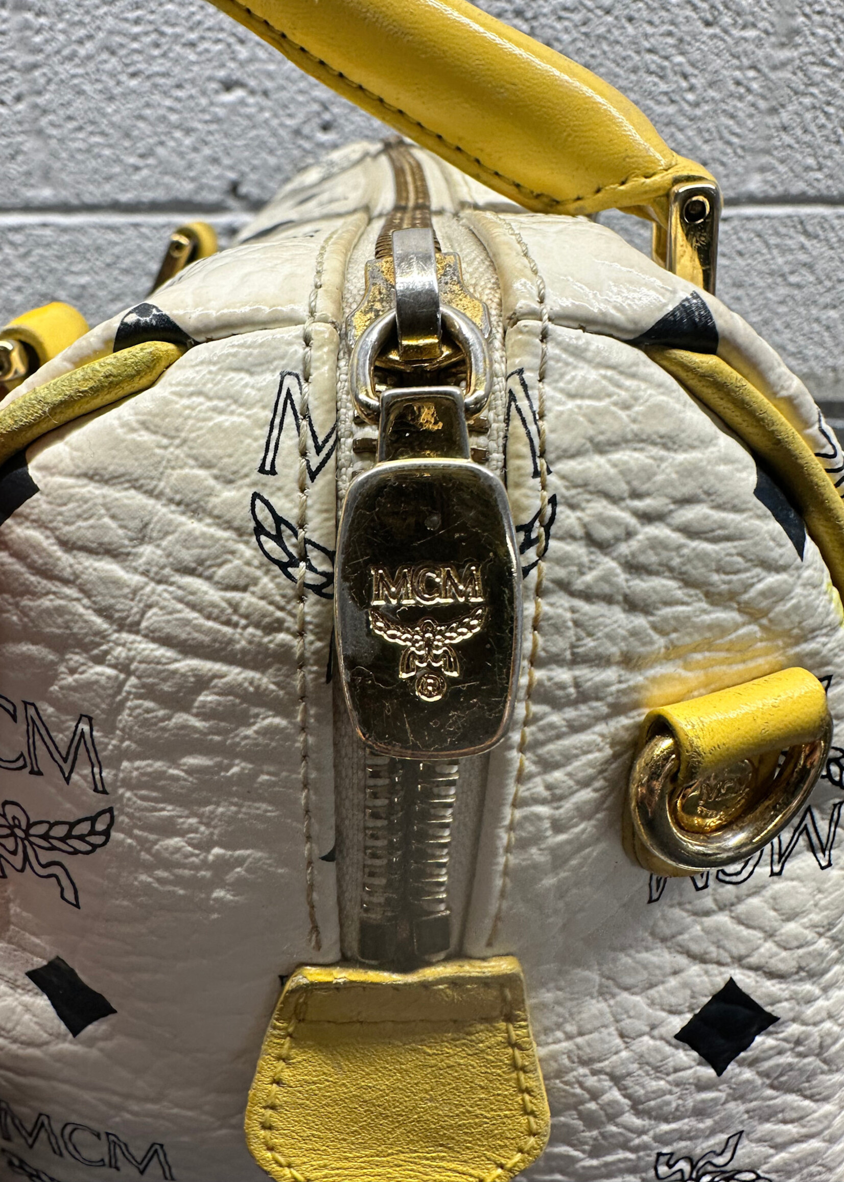 MCM White Yellow Visetos Mini Bag
