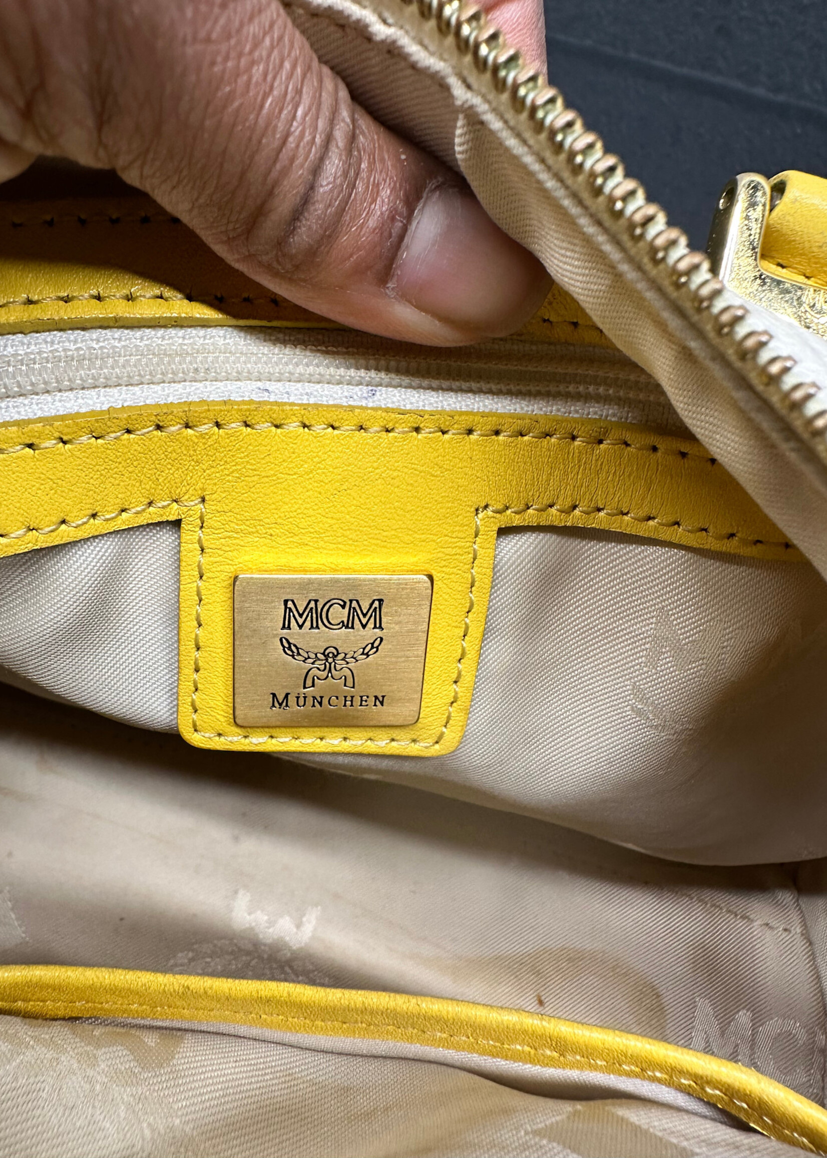 MCM White Yellow Visetos Mini Bag
