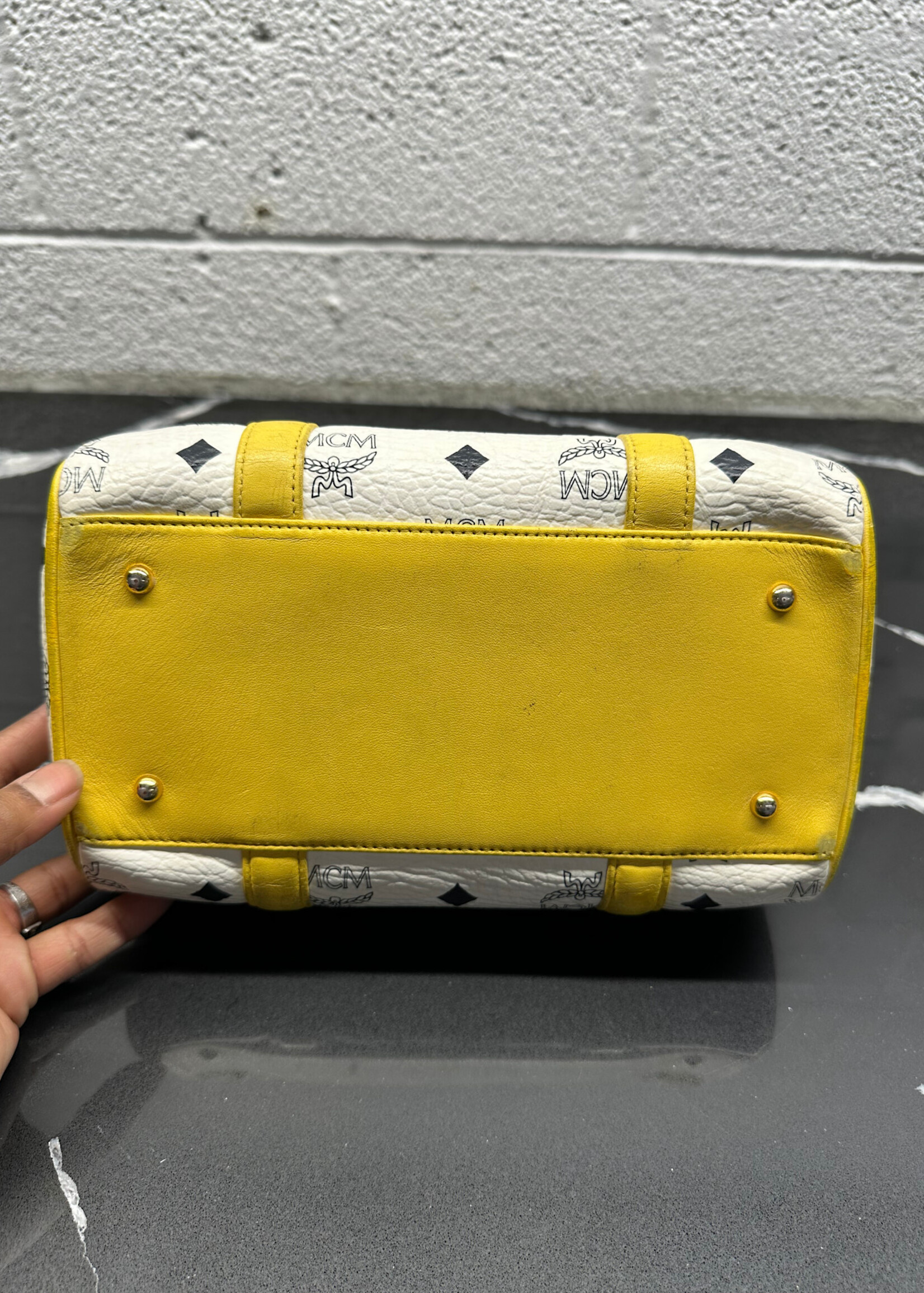 MCM White Yellow Visetos Mini Bag