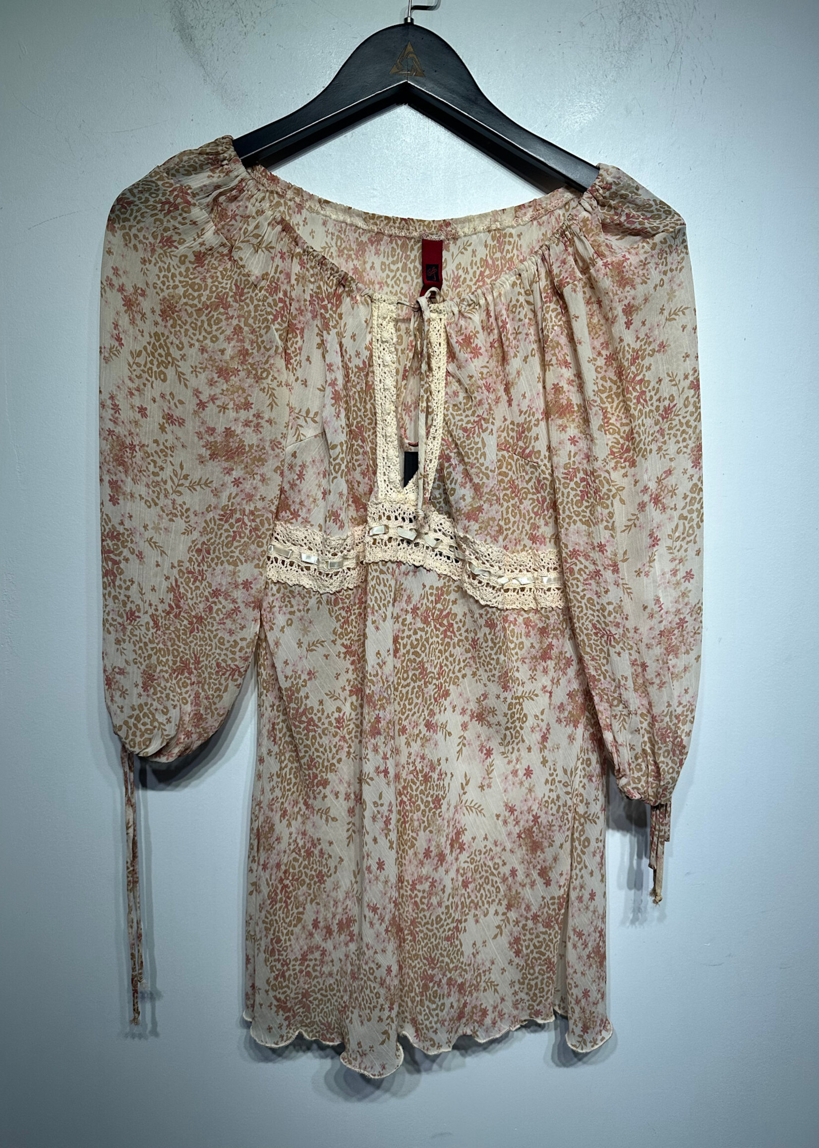 No Label Y2K Pink Floral Sheer Cover Up Top S