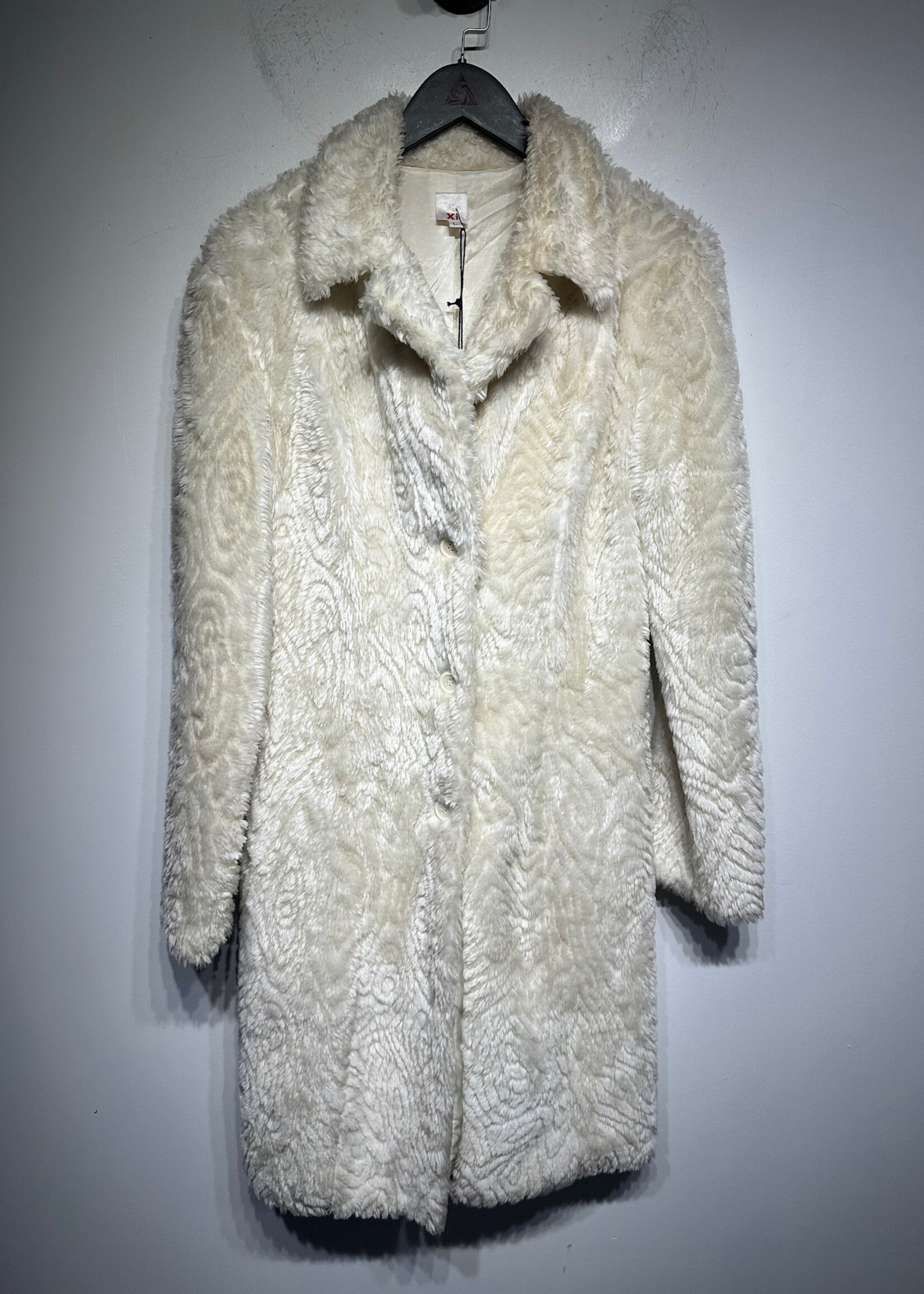 Xi Cream White Faux Fur Long Coat Fem L