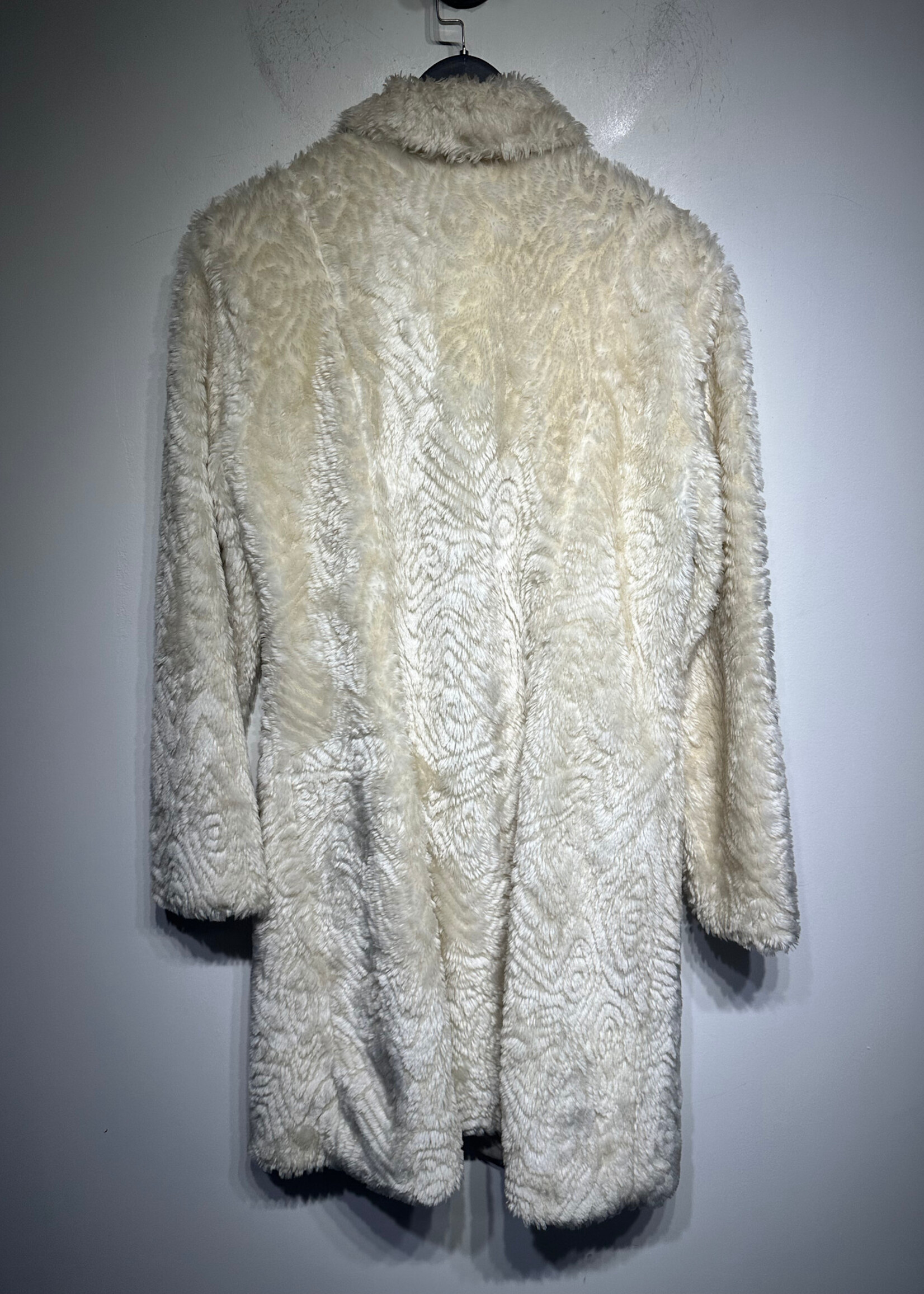 Xi Cream White Faux Fur Long Coat Fem L