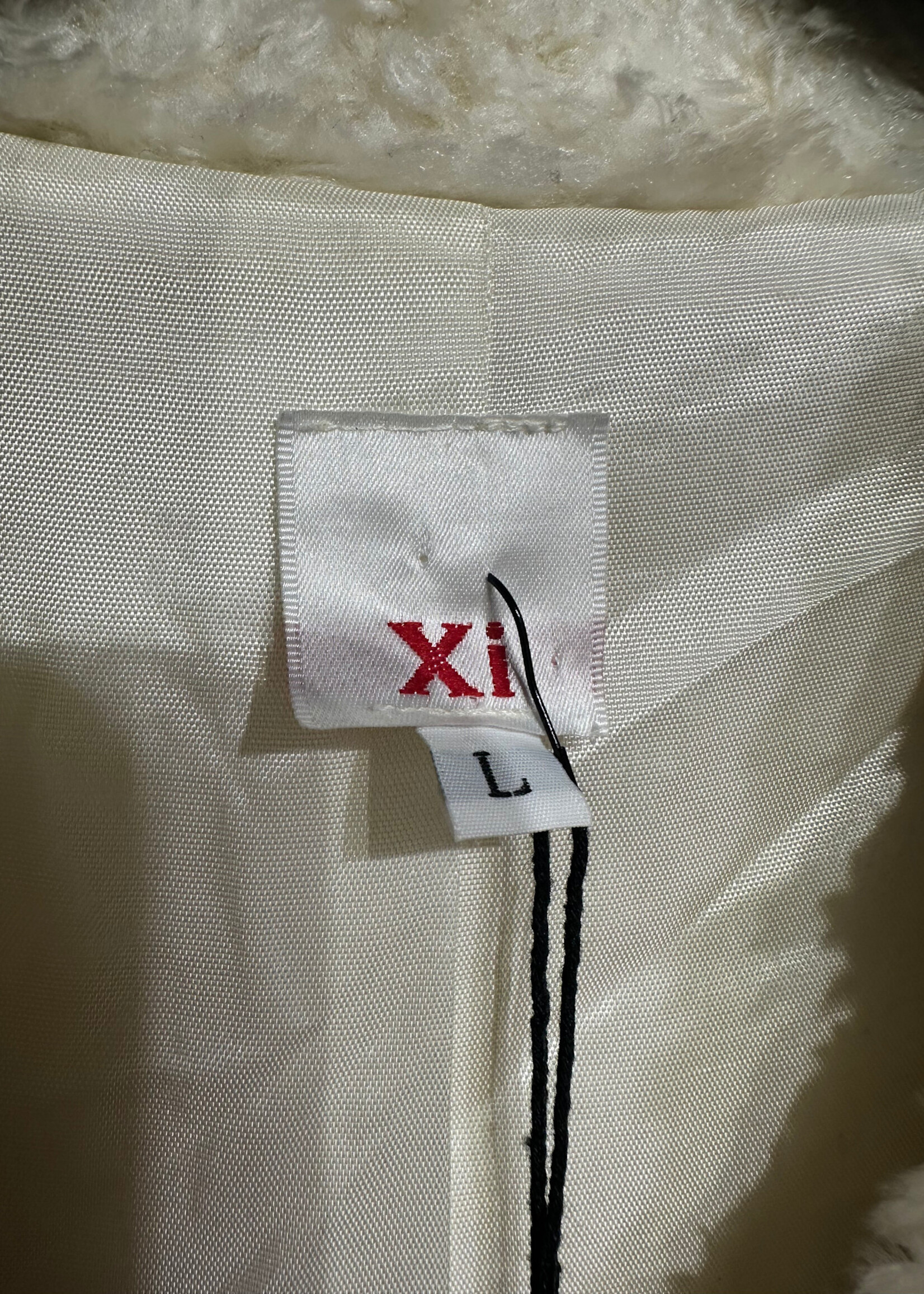 Xi Cream White Faux Fur Long Coat Fem L