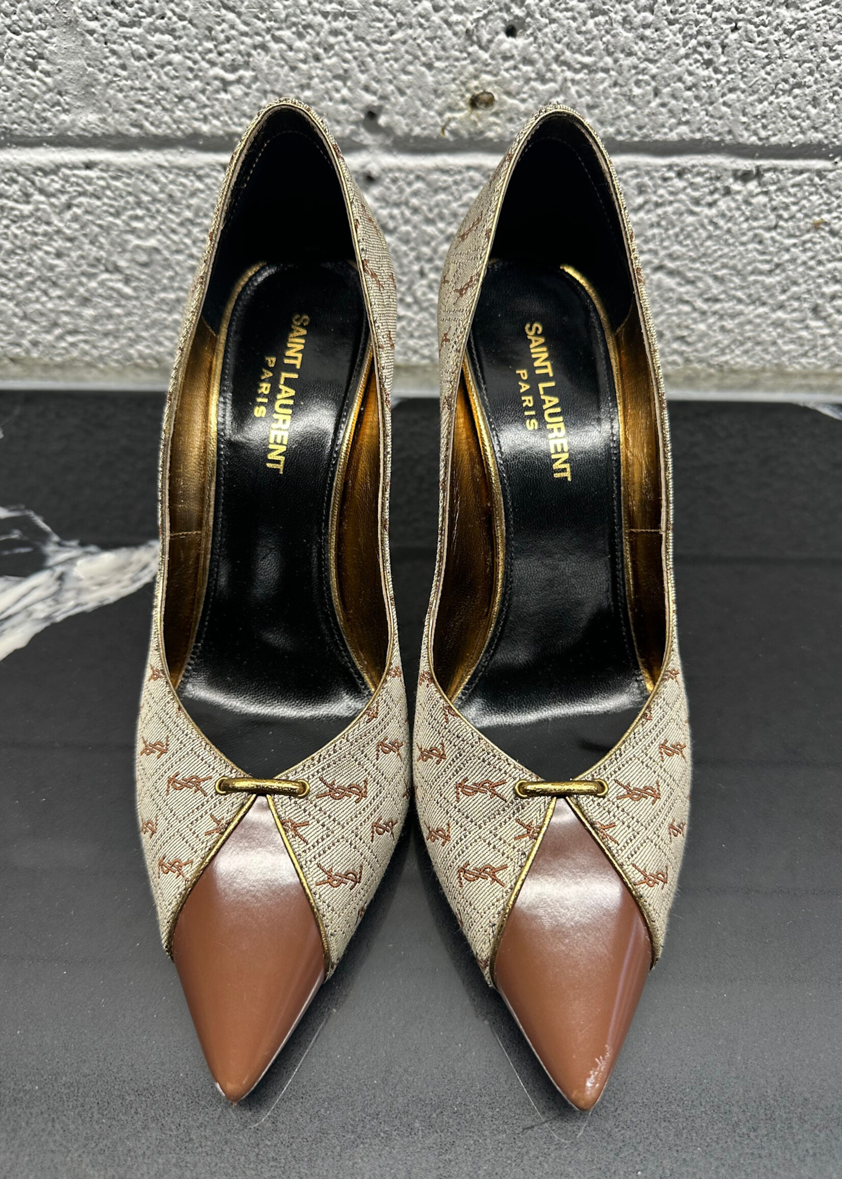 YSL Brown Monogram Heels 7.5