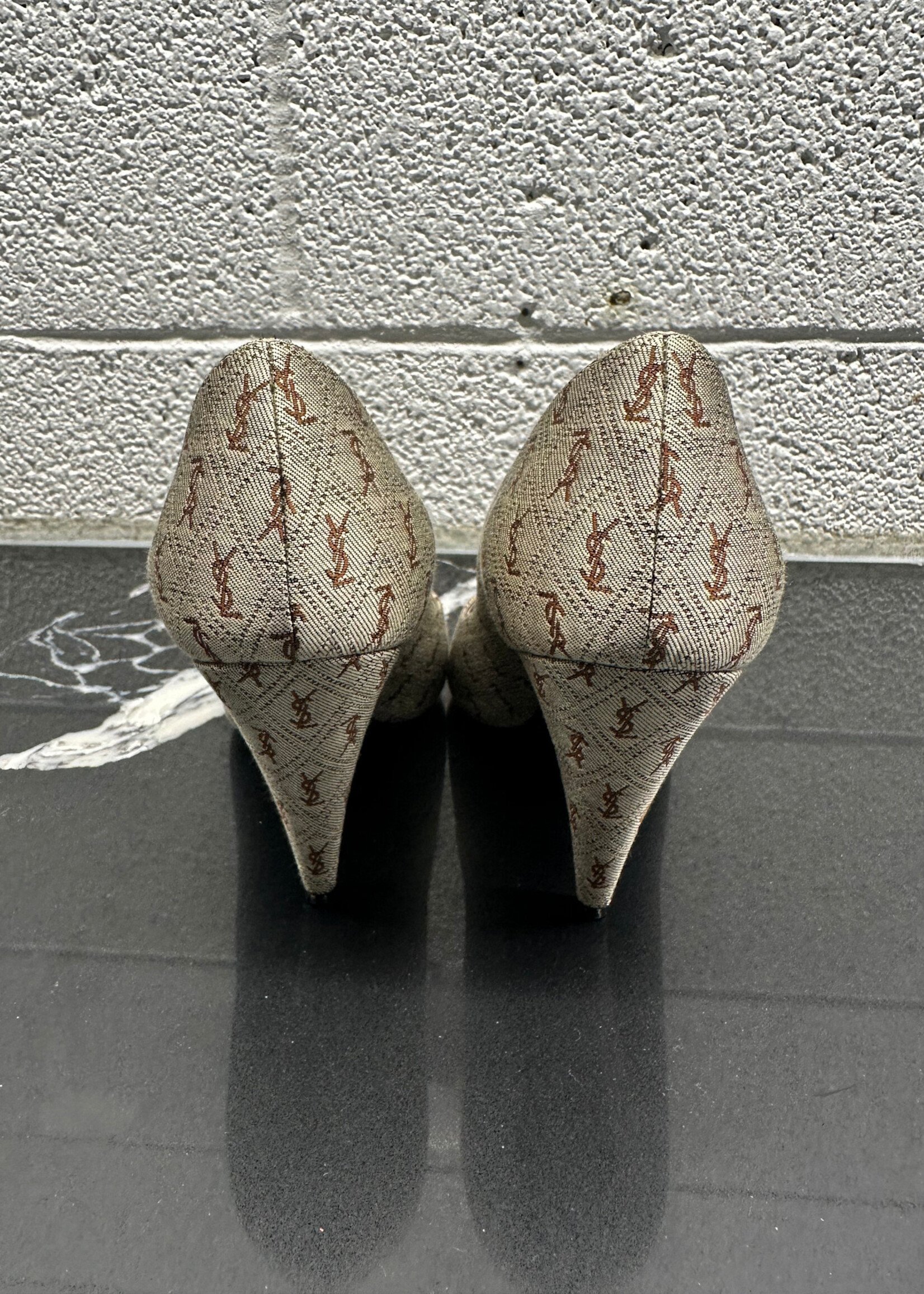 YSL Brown Monogram Heels 7.5