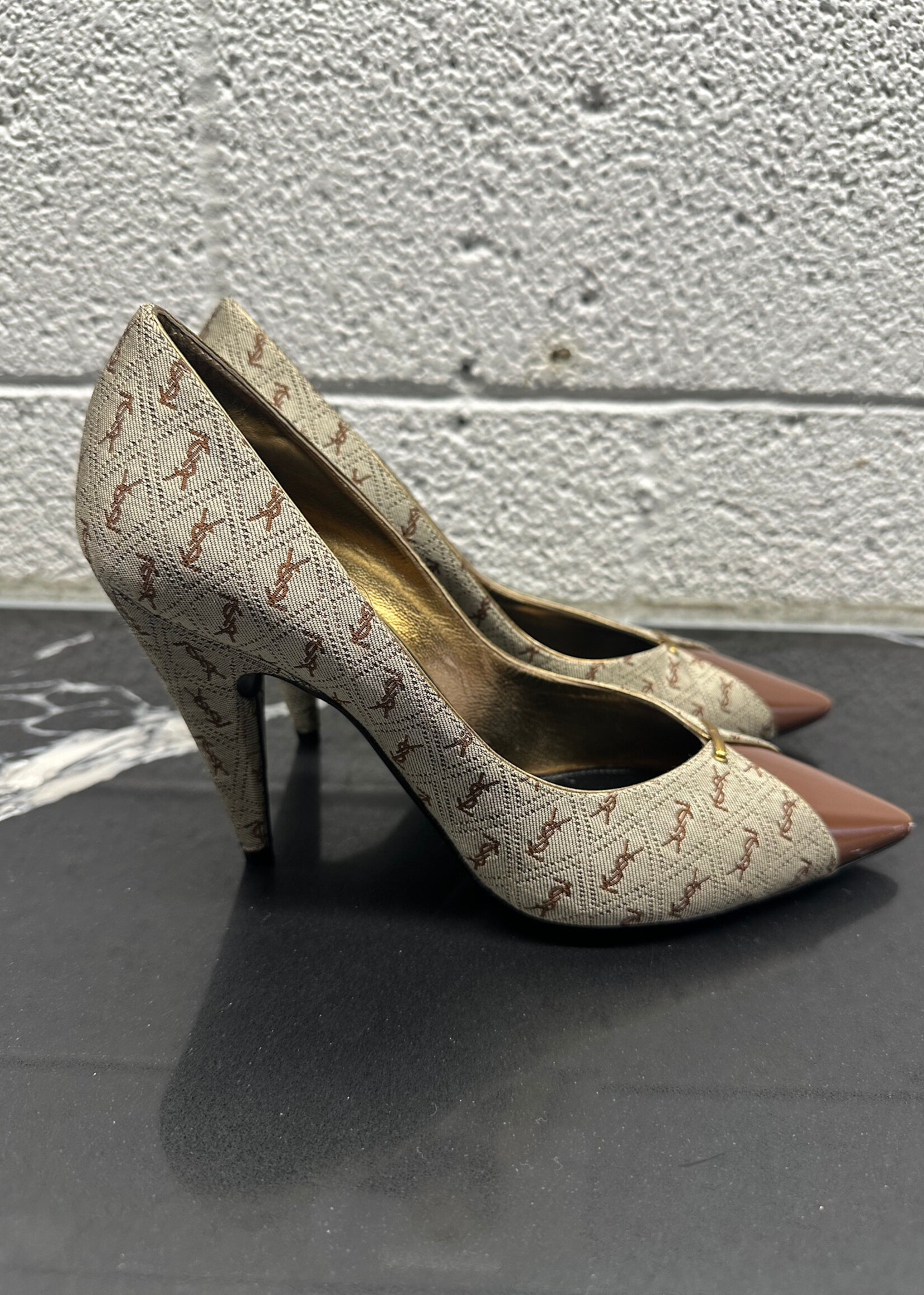 YSL Brown Monogram Heels 7.5