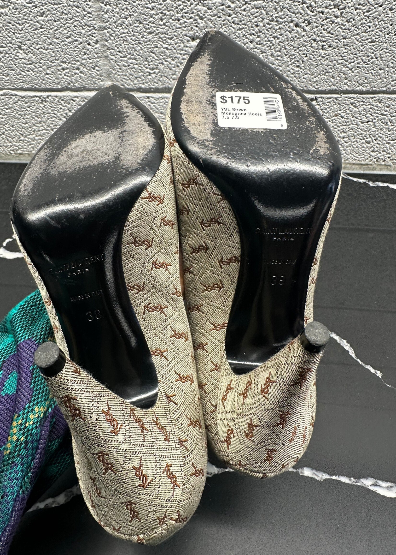 YSL Brown Monogram Heels 7.5