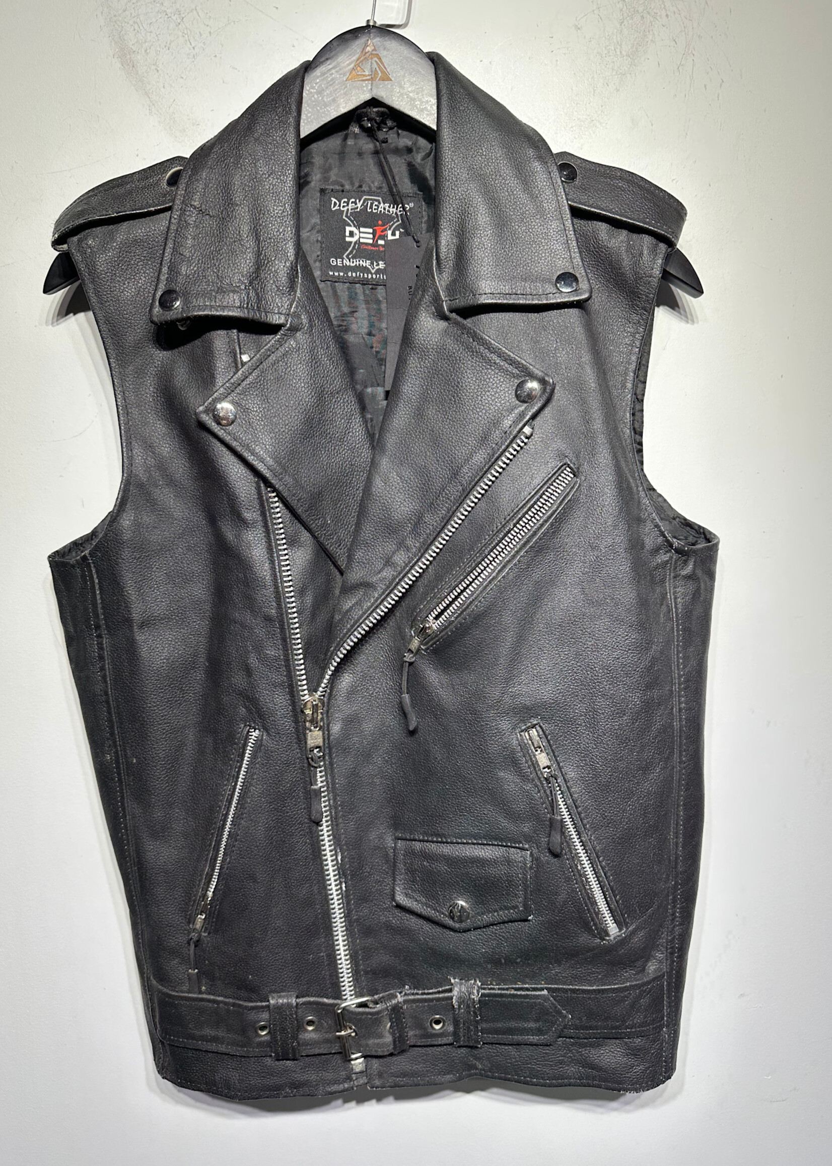 Defy Leather Black Moto Vest Masc S