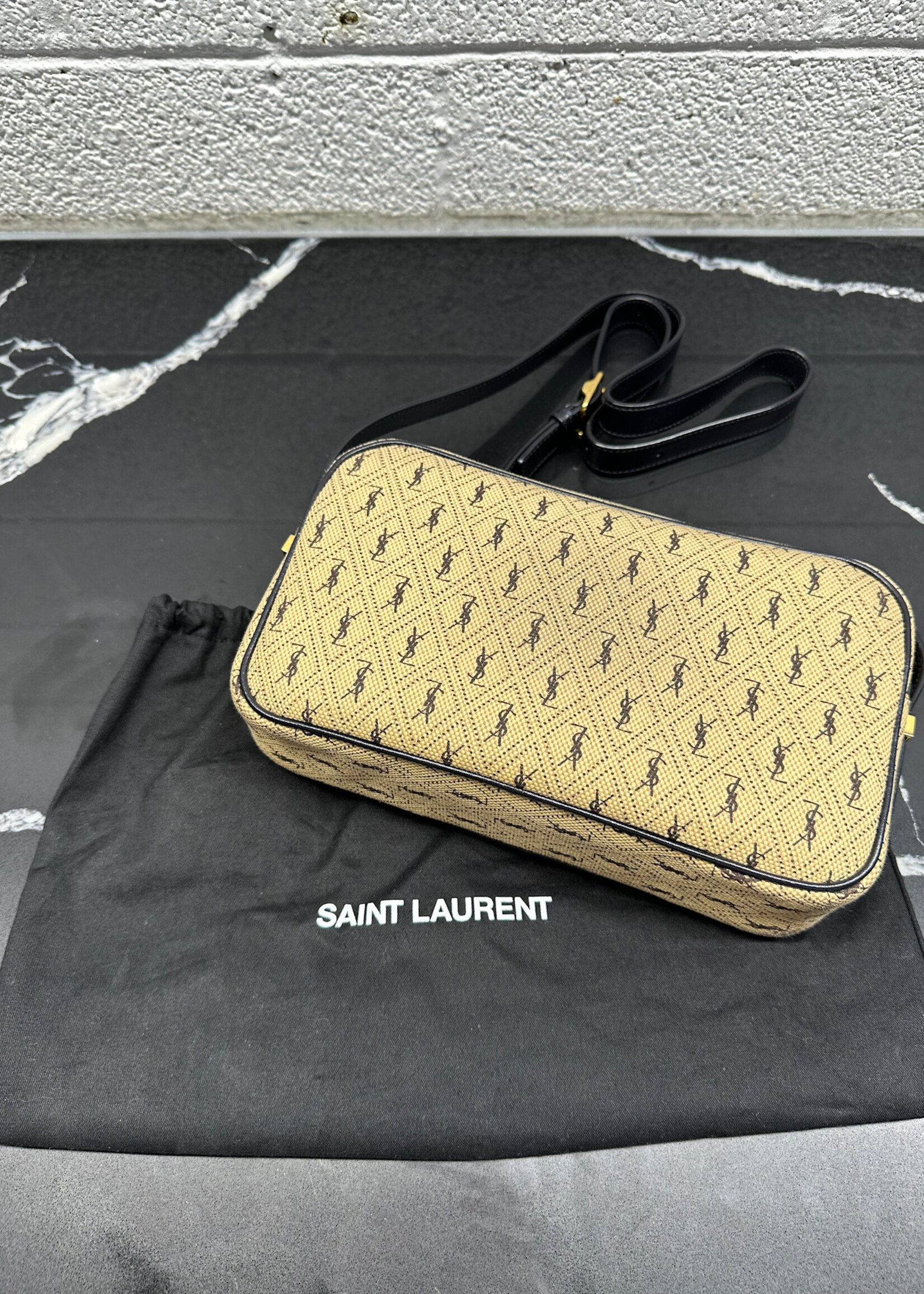 YSL Logo Print Canvas Camera Bag