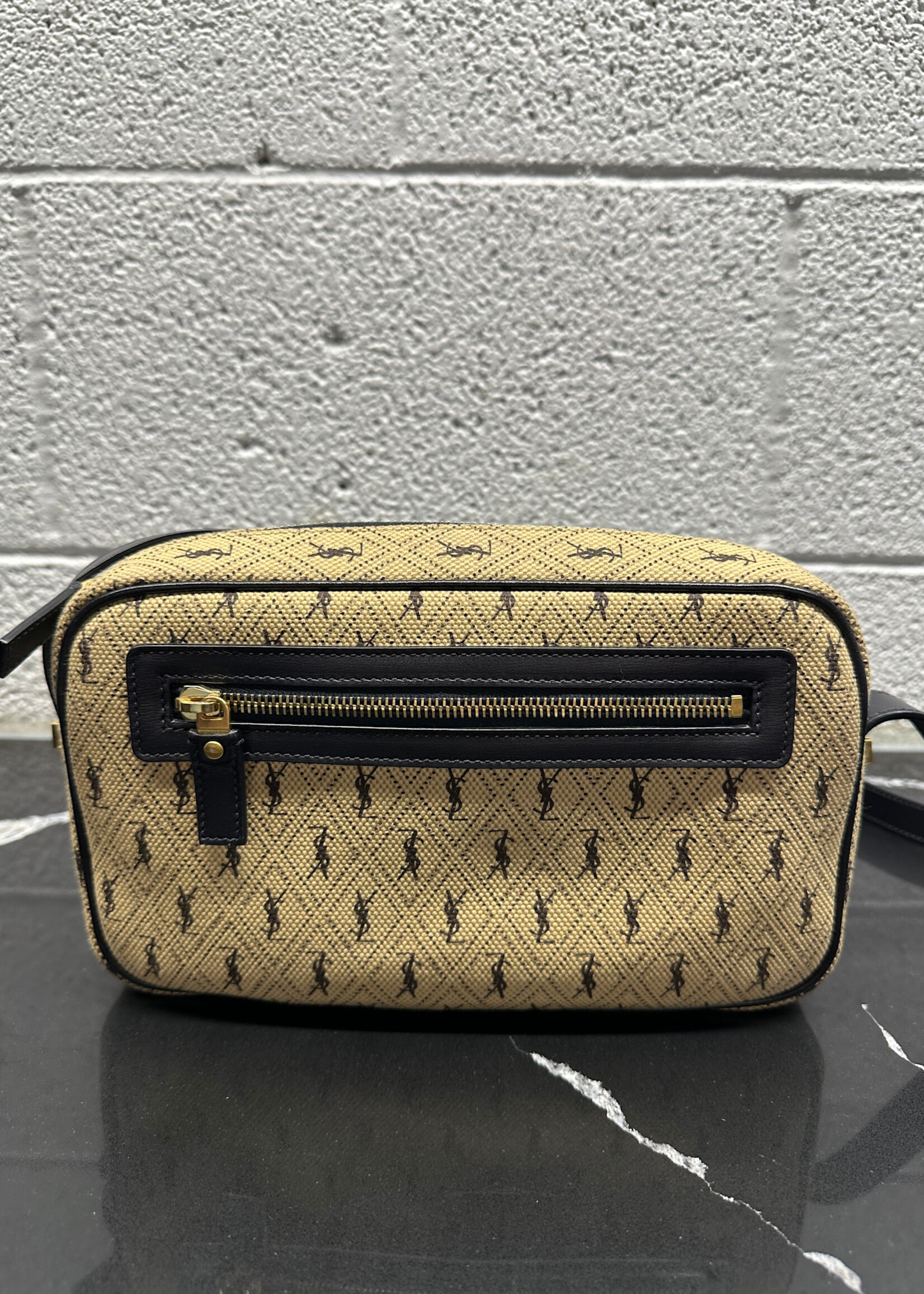 YSL Logo Print Canvas Camera Bag