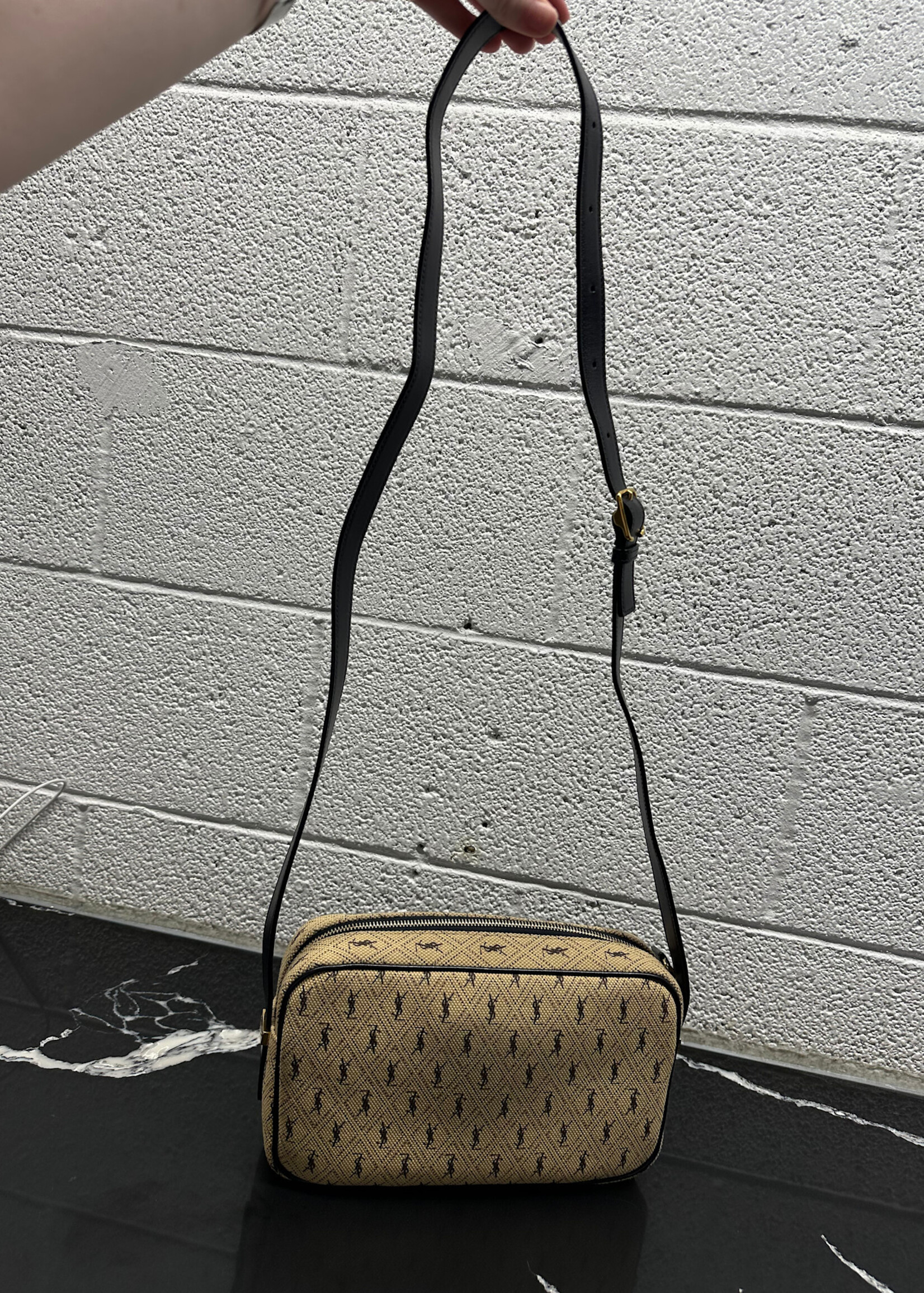YSL Logo Print Canvas Camera Bag