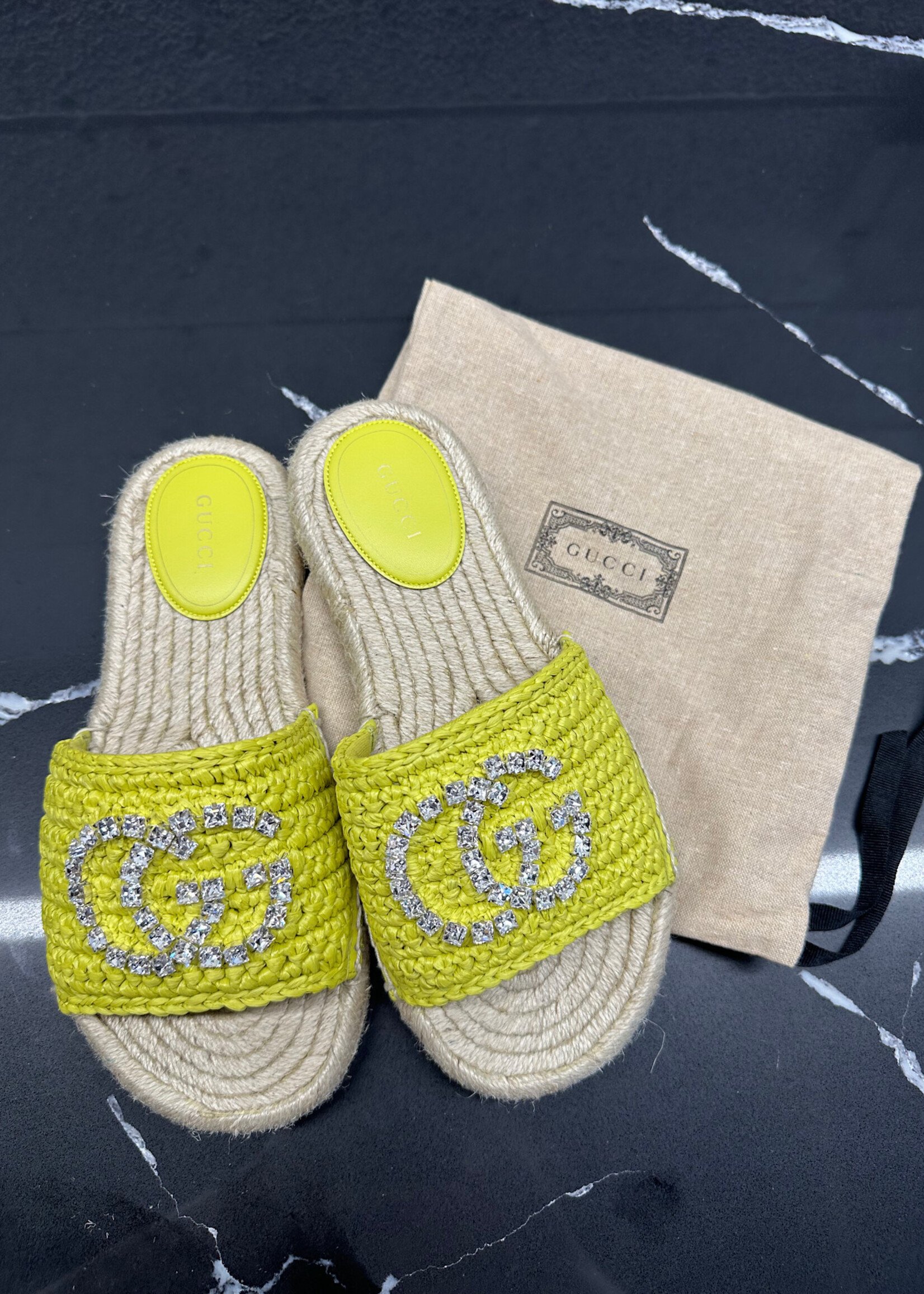 Gucci Yellow  Diamond GG Sandal 37.5/7.5