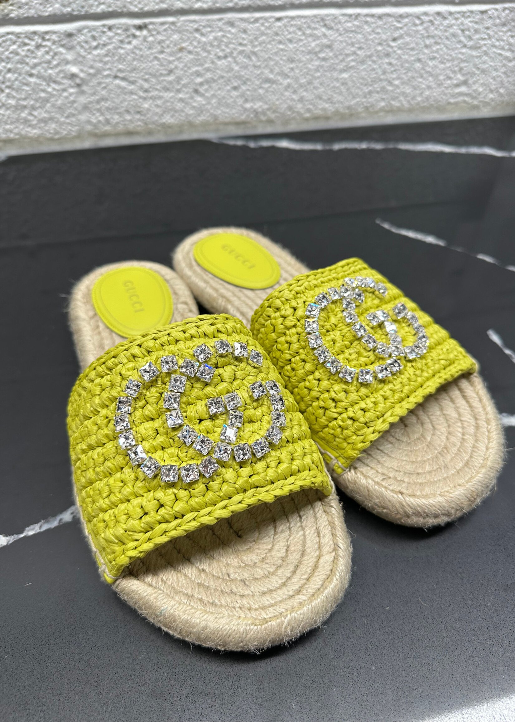 Gucci Yellow  Diamond GG Sandal 37.5/7.5