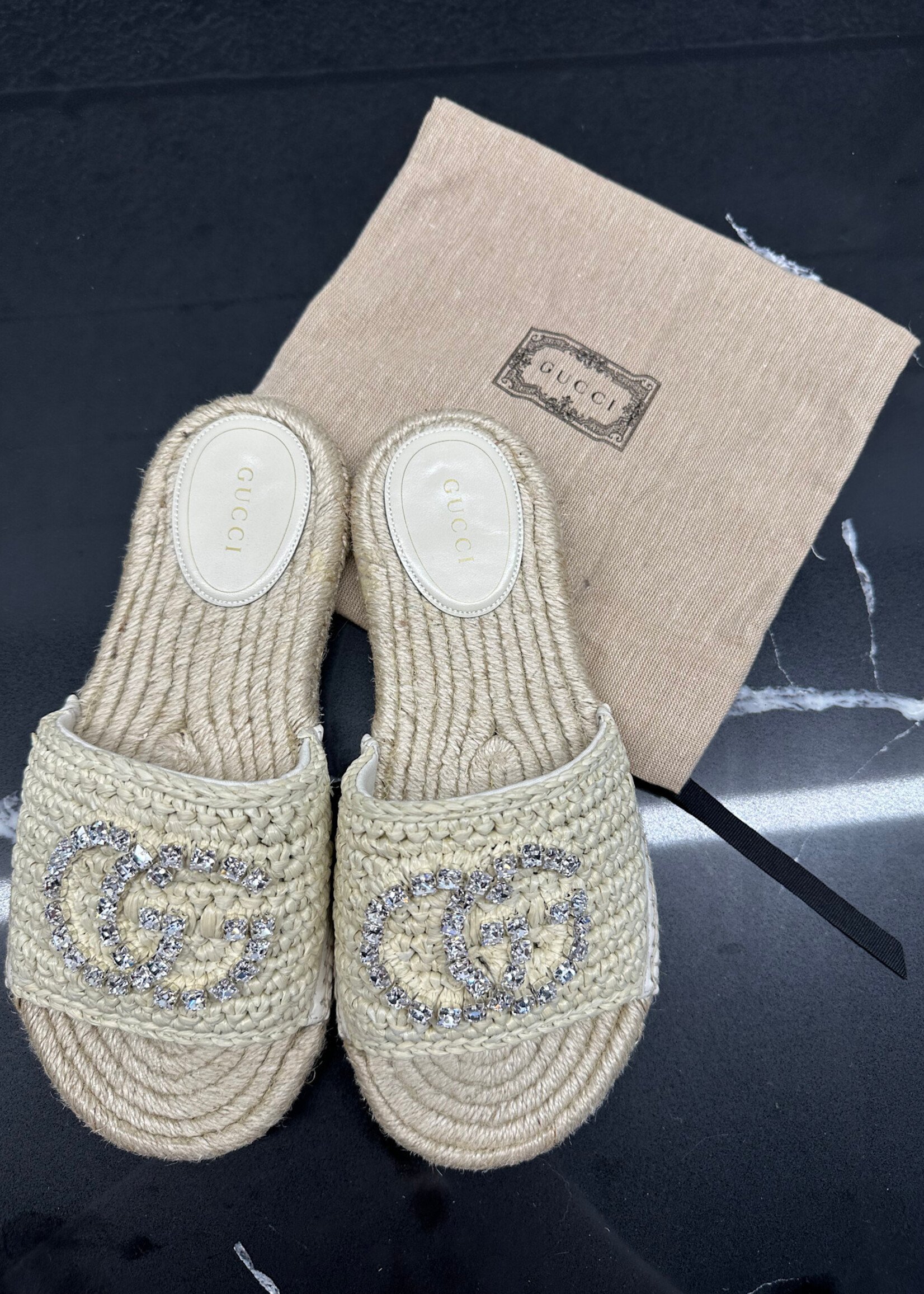 Gucci Beige Diamond GG Sandal 37.5/7.5