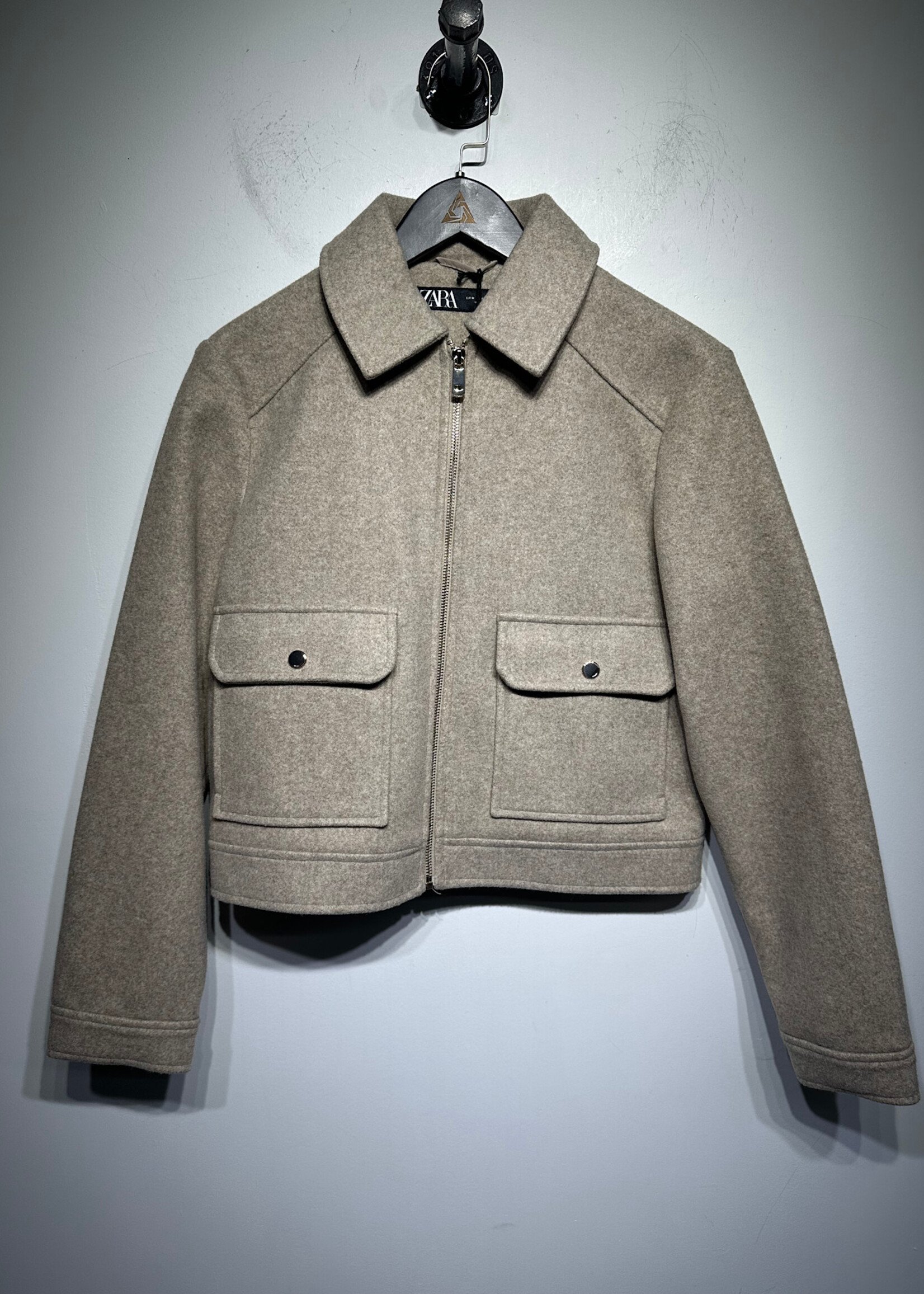 Zara Tan Crop Zip Blouson Fem M