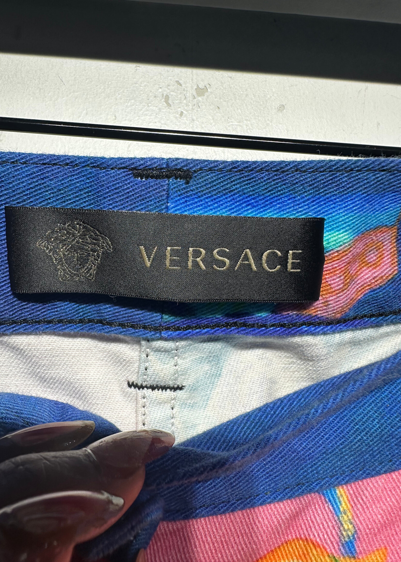 Versace Blue/Pink Vessel Print Pants Fem 30