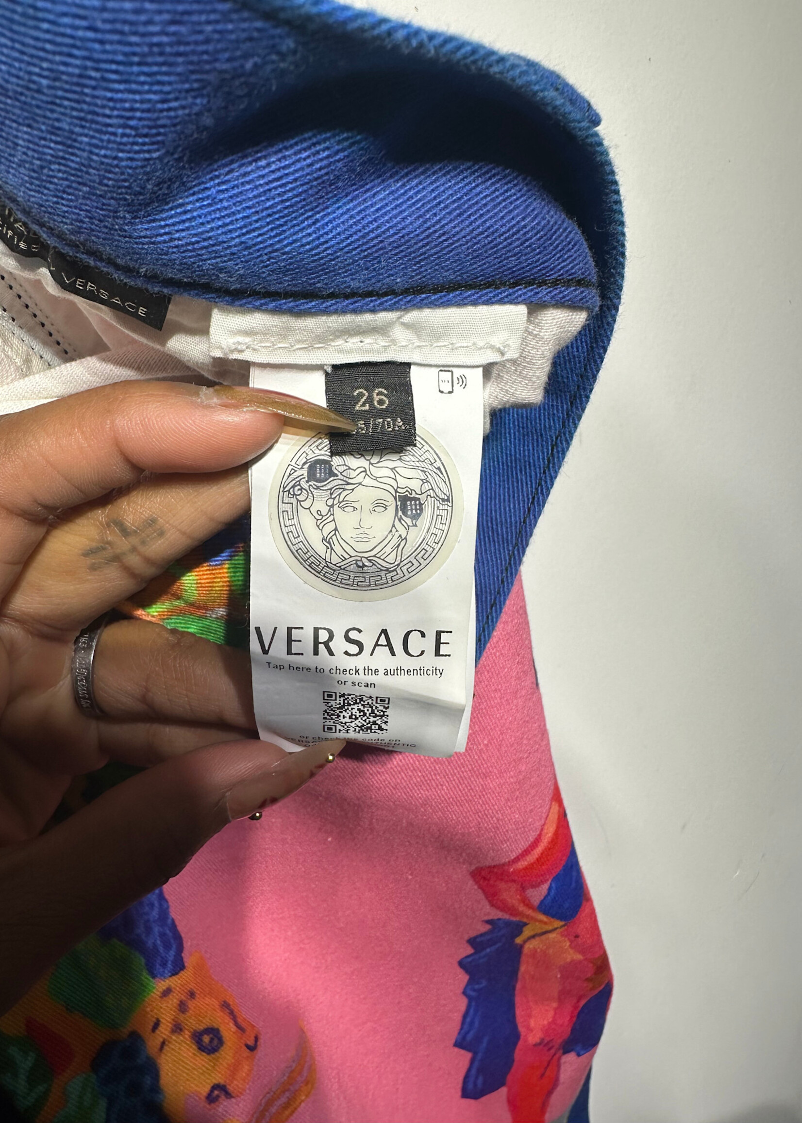 Versace Blue/Pink Vessel Print Pants Fem 30