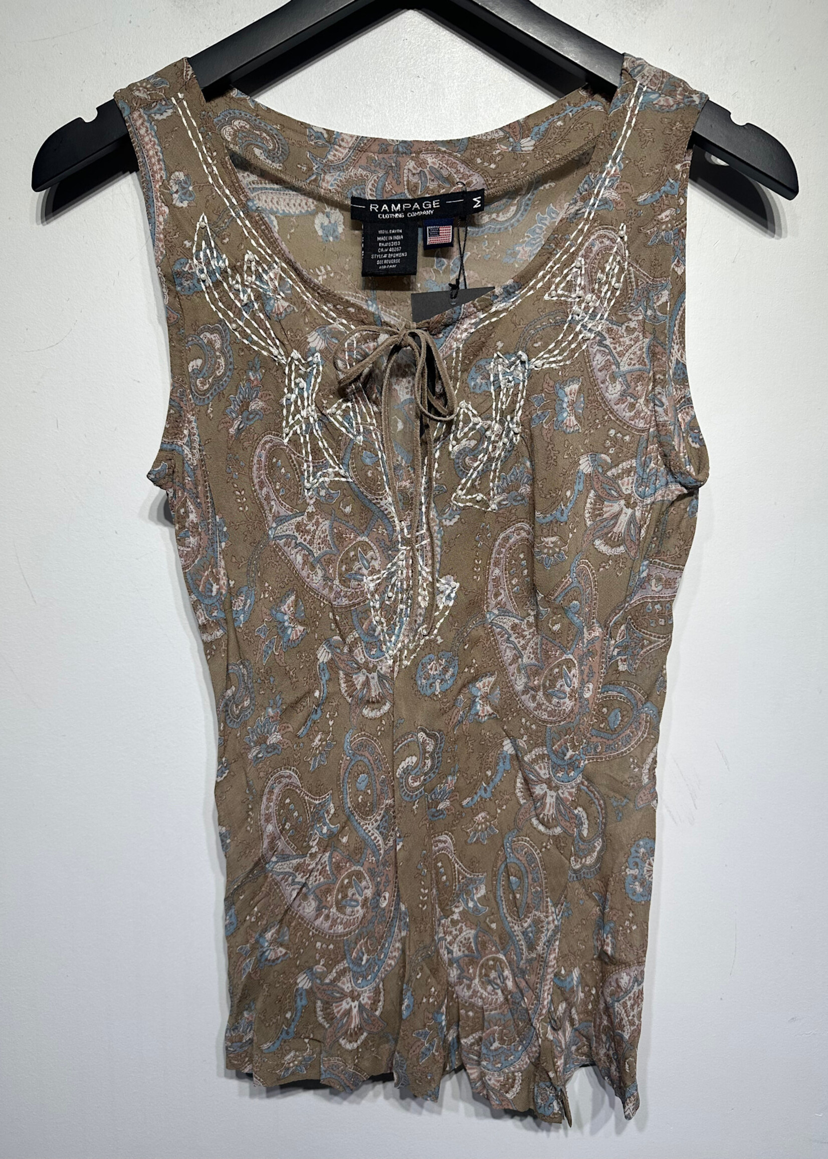Rampage Vintage Tan Paisley Sheer Tank M