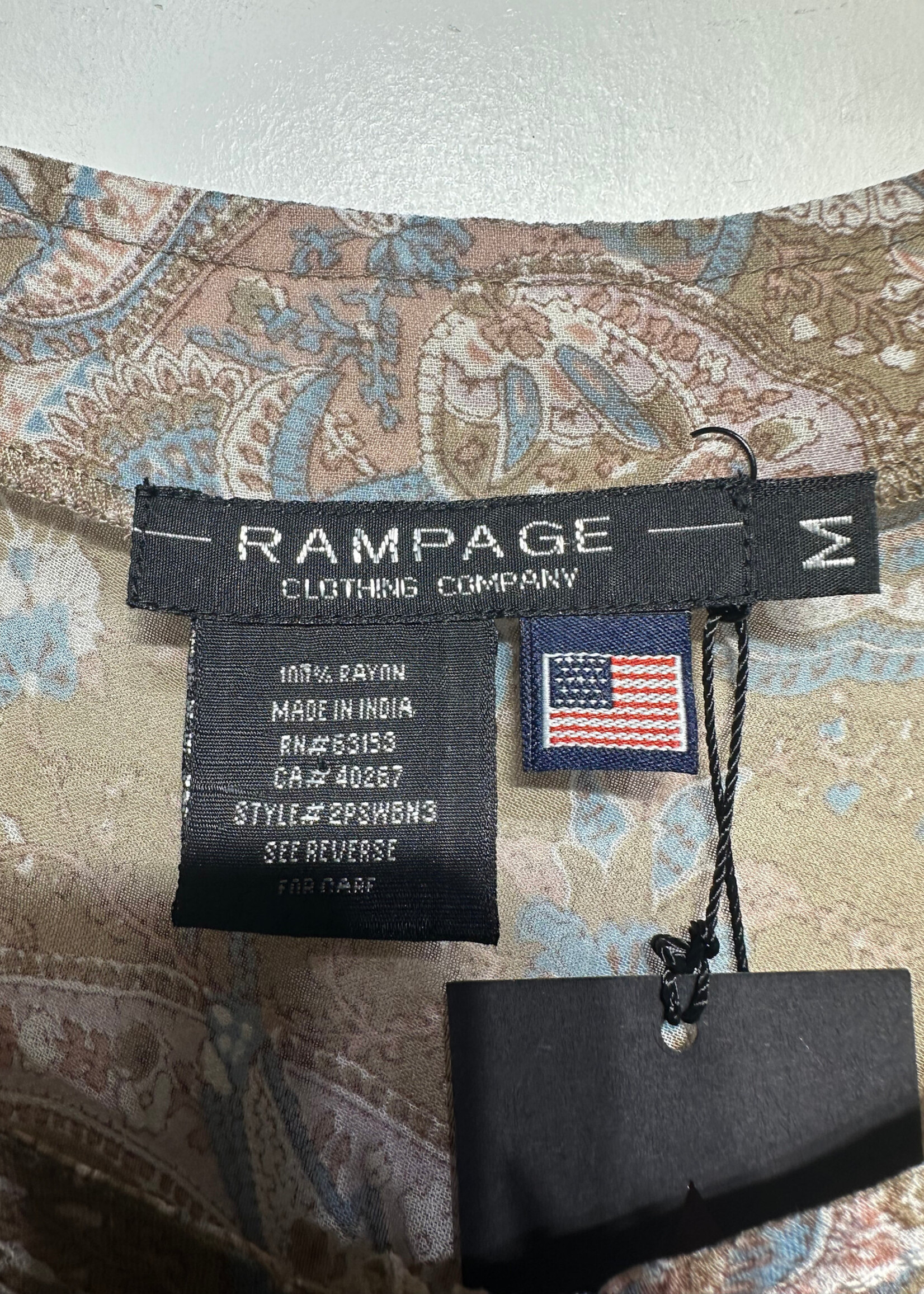Rampage Vintage Tan Paisley Sheer Tank M