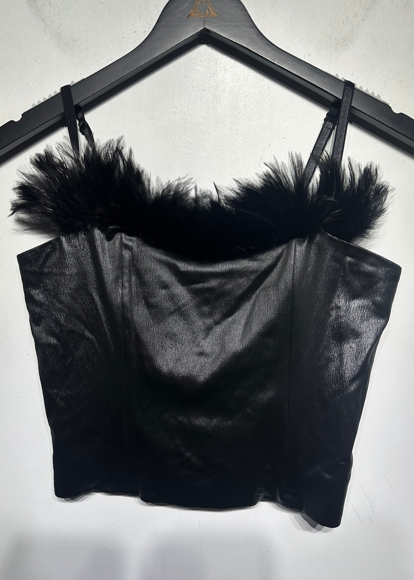 Cache Black Feather Trim Top S