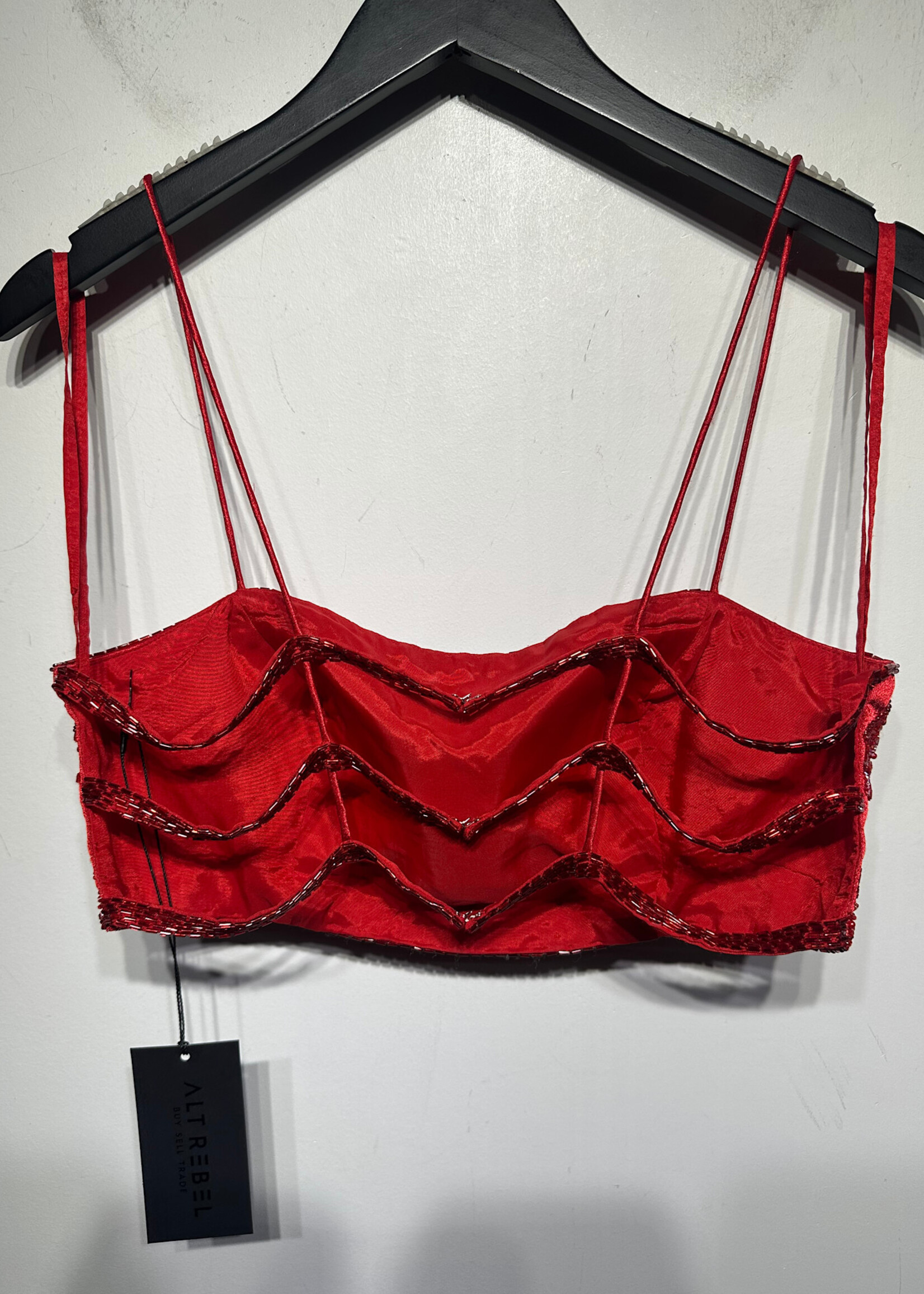 No Label Vintage Red Beaded Strap Top M/L