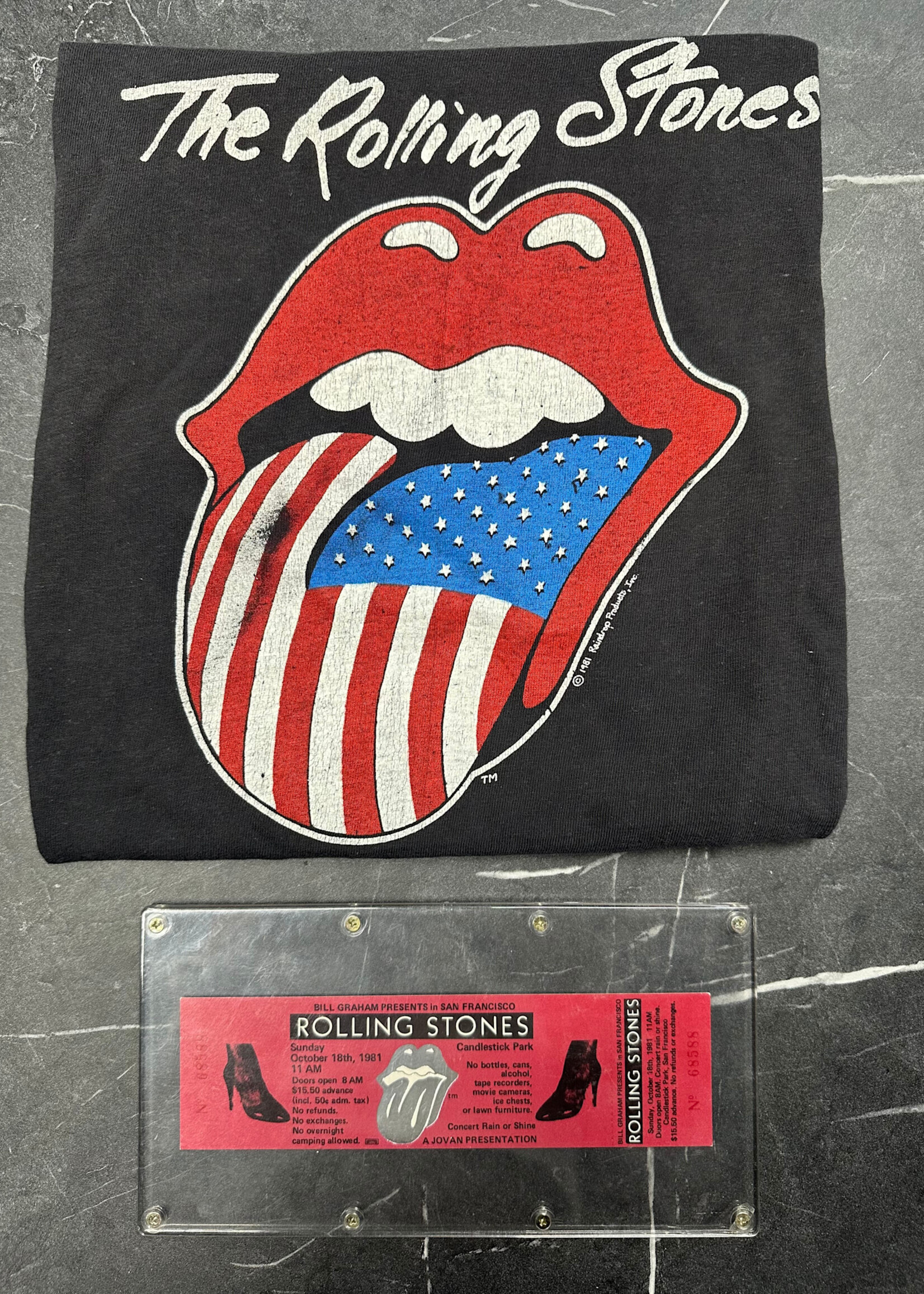 1981 Rolling Stones Flag Tee W TICKET M