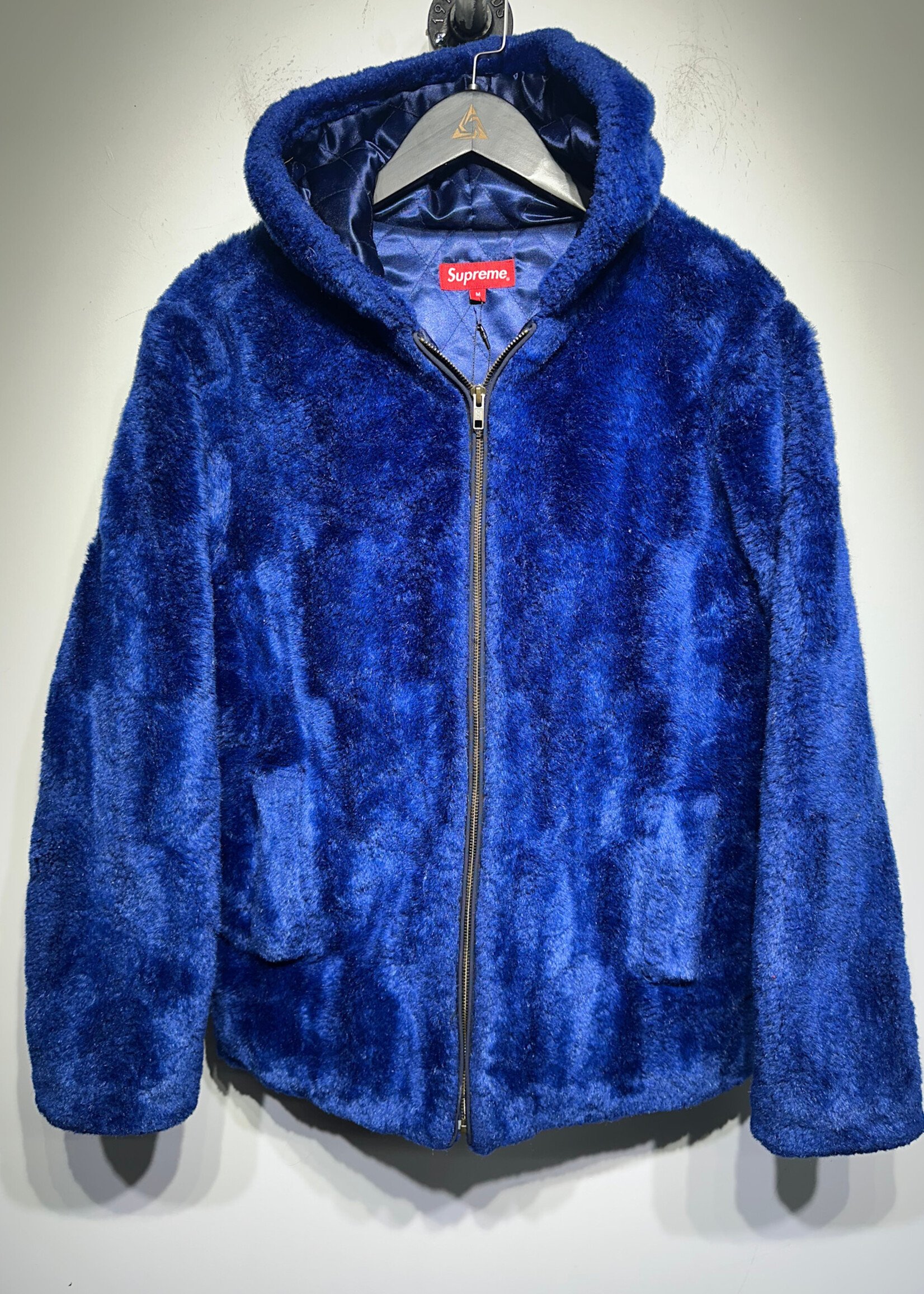 Supreme Faux Fur Blue Zip Hoodie M
