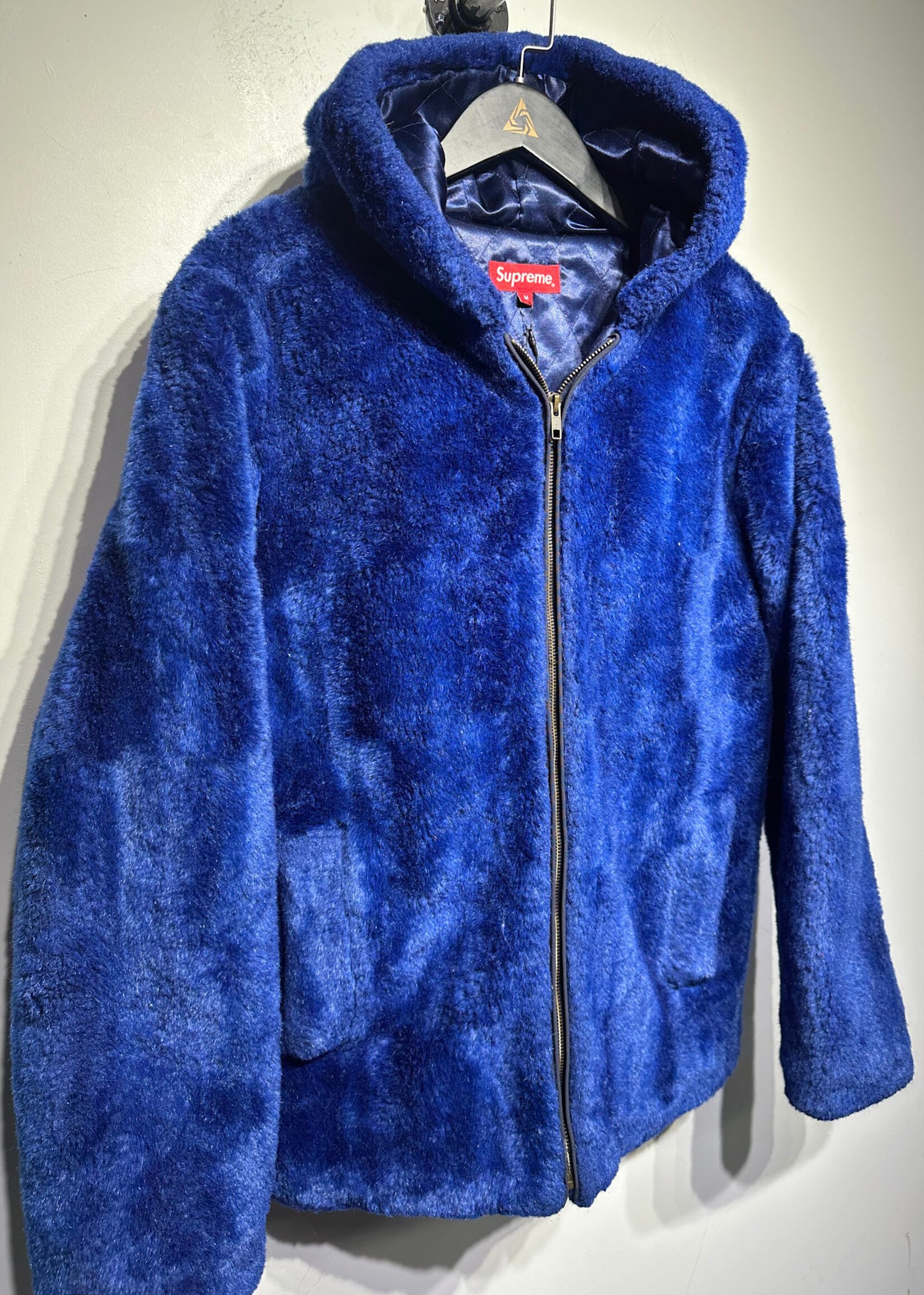 Supreme Faux Fur Blue Zip Hoodie M