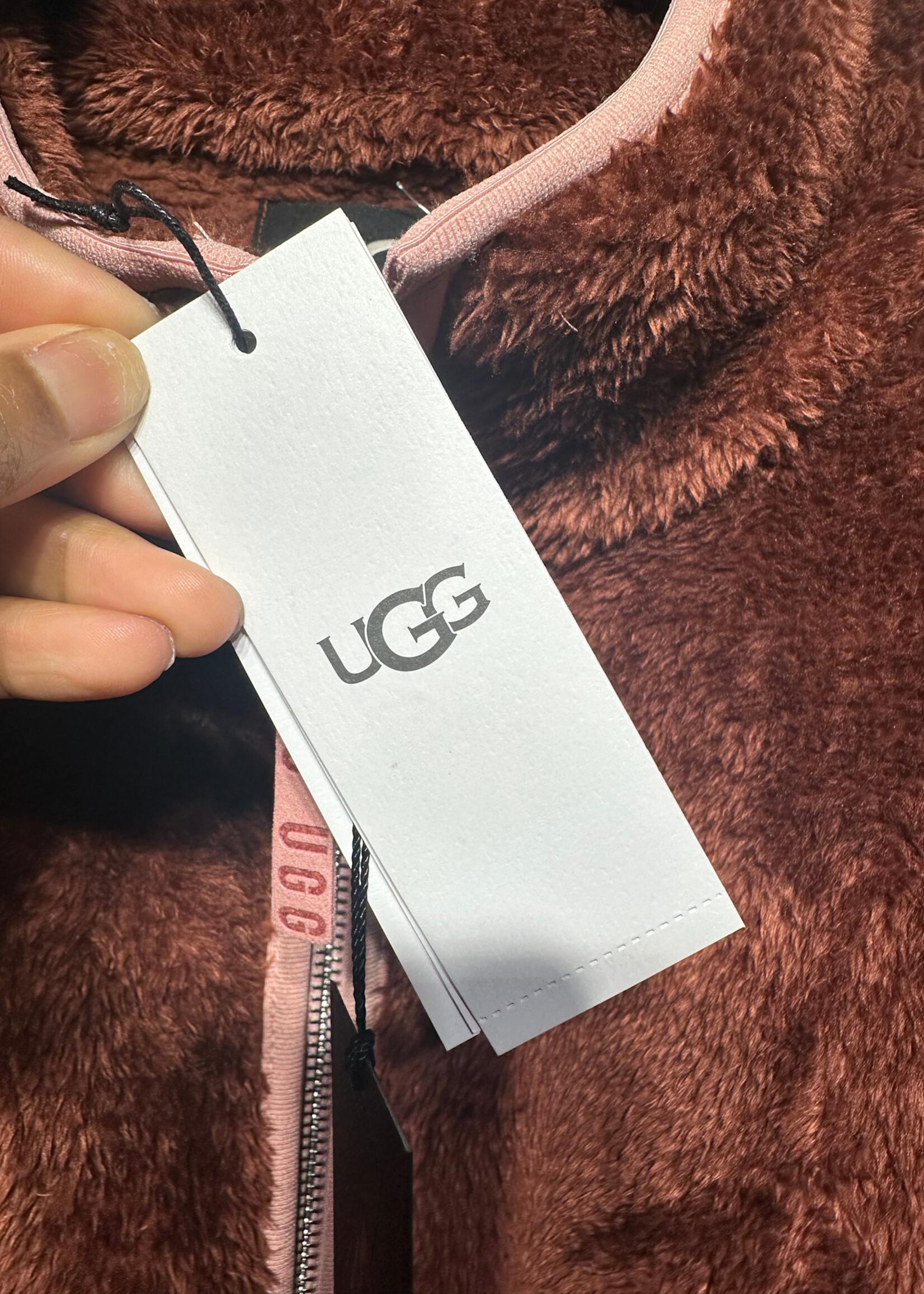 NWT UGG Brown Red Fleece Jacket Fem M