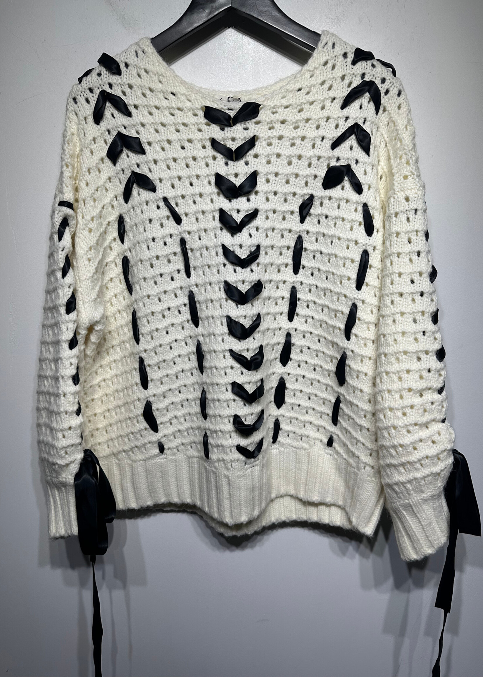 For Love & Lemons White Ribbon Knit Sweater S