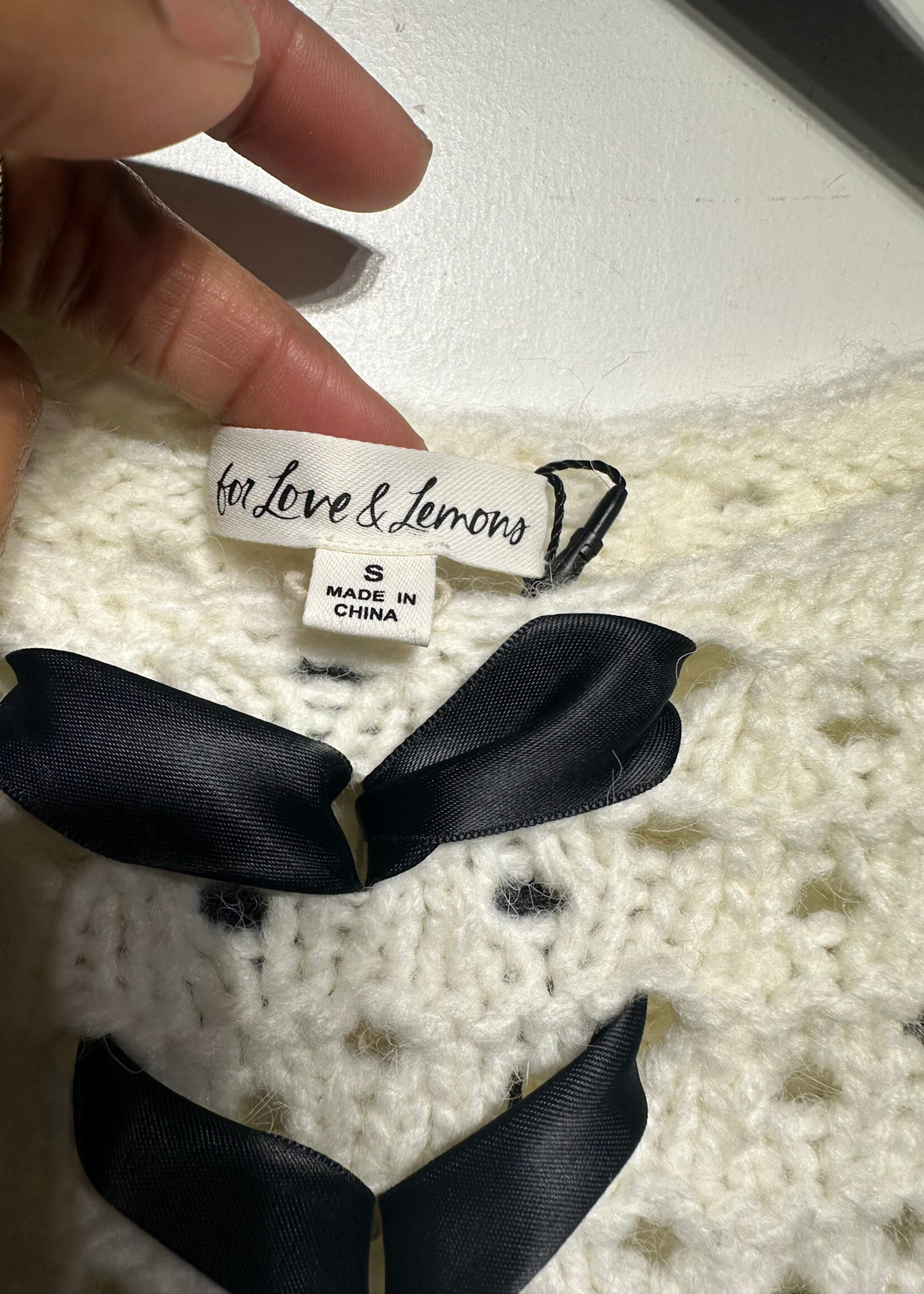 For Love & Lemons White Ribbon Knit Sweater S