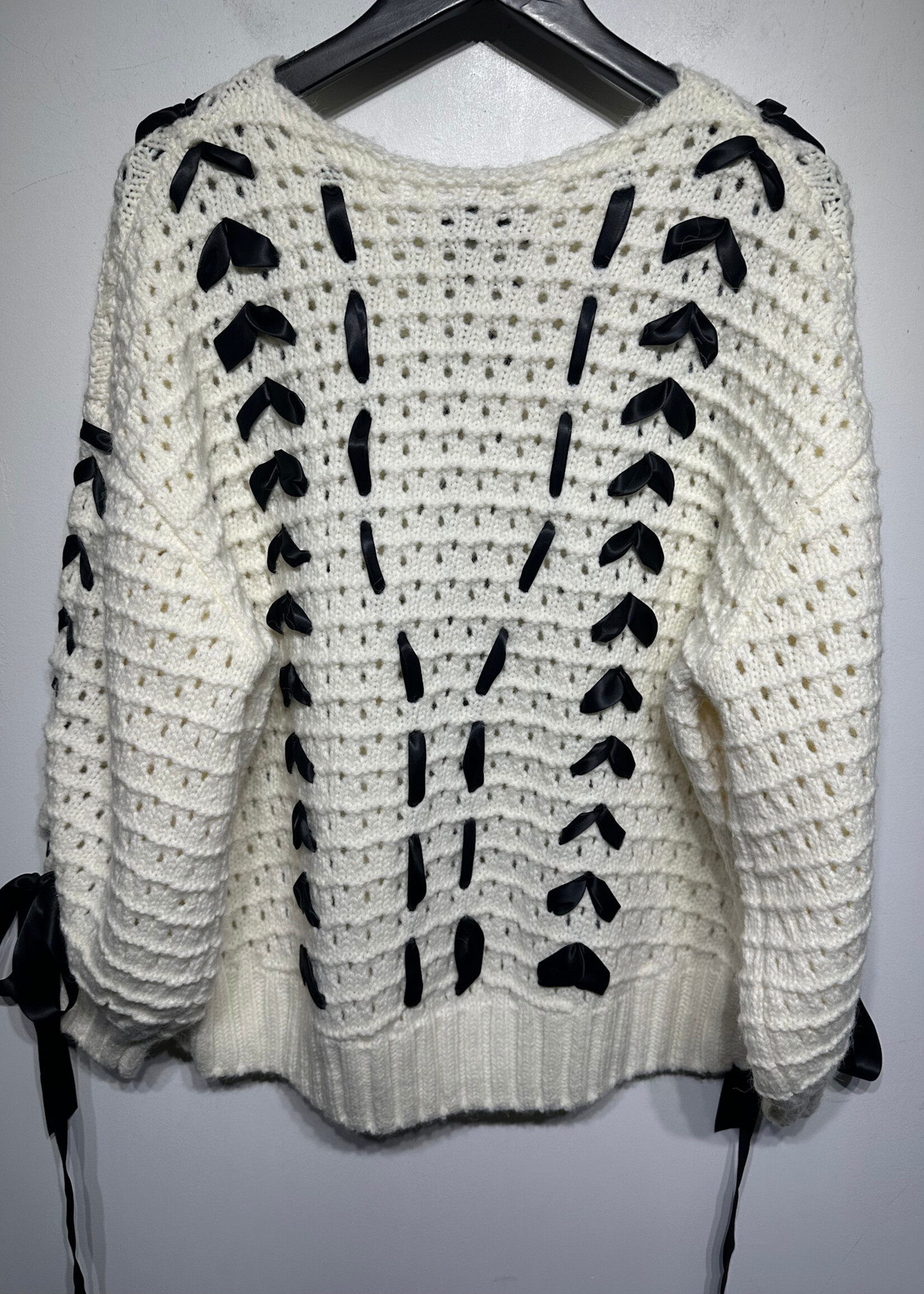 For Love & Lemons White Ribbon Knit Sweater S