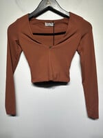 Babaton Camel Brown V Neck Crop LS XXS