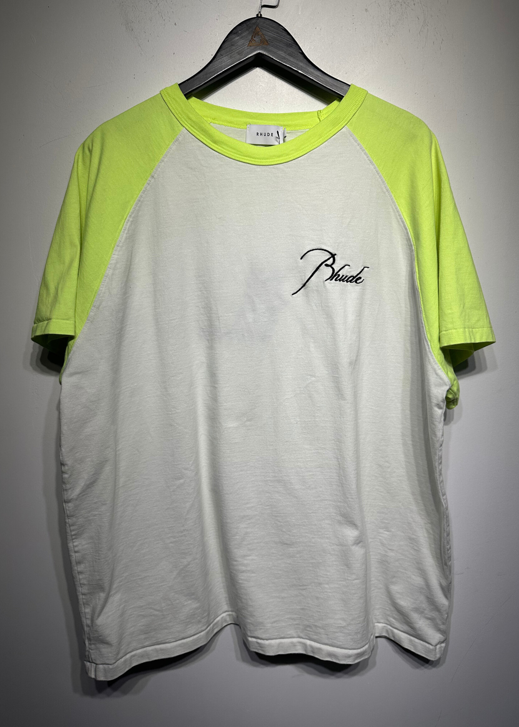 Rhude White Green Baseball Tee AS IS Masc XL