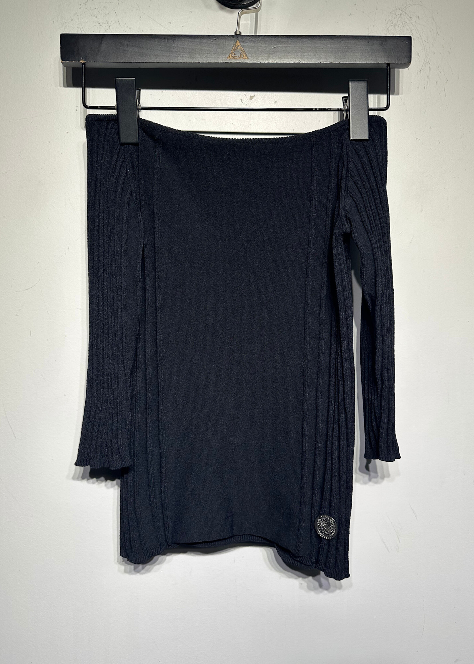 Vintage Versace V2 Black Ribbed 3/4 Top Fem XS/S