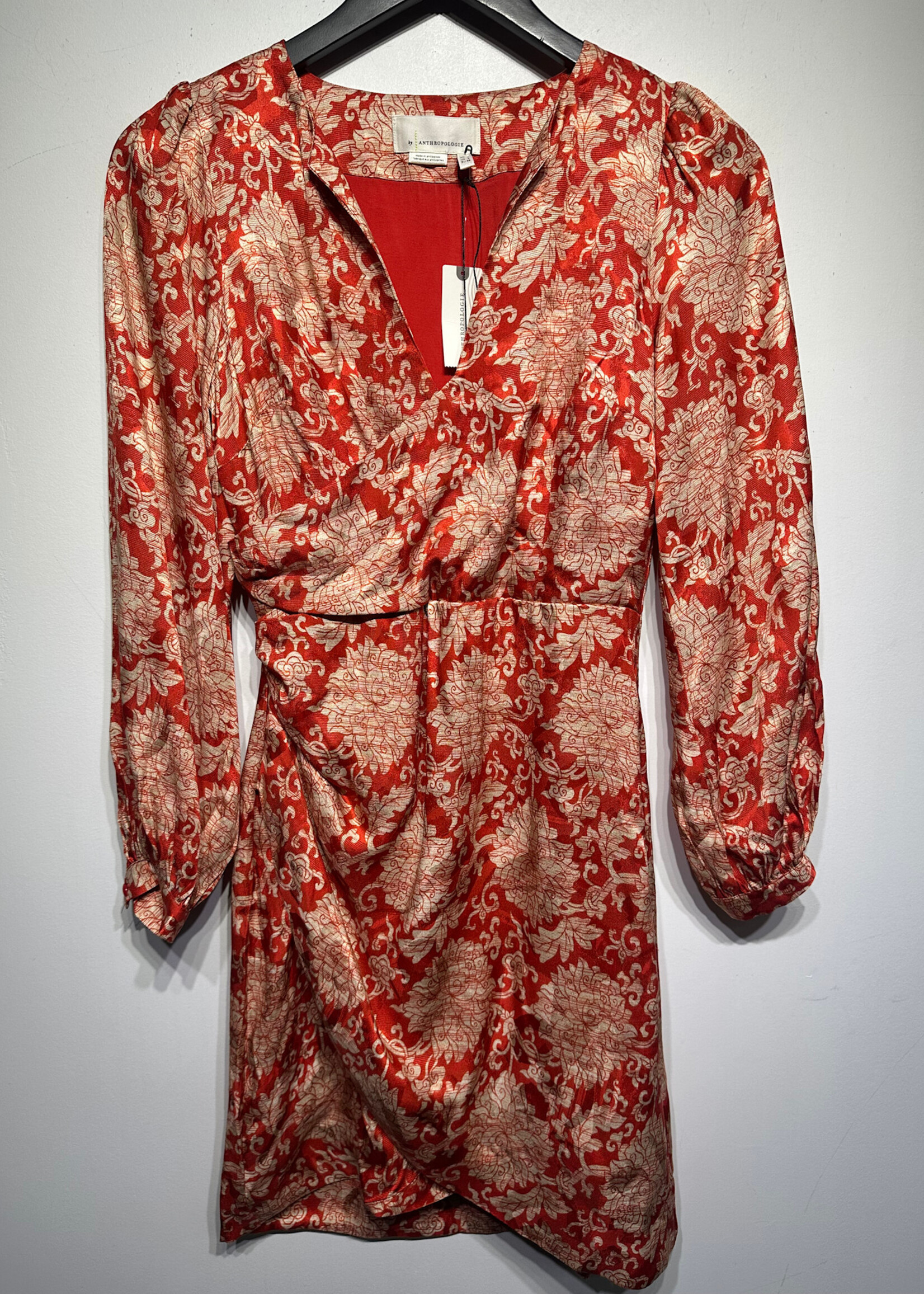 NWT Anthropologie Red Tan Floral Flowy Dress XS